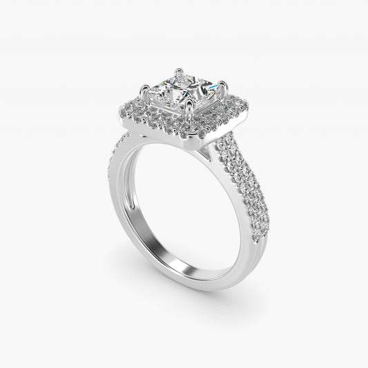 Double Shank Diamond Halo Engagement Ring In 18k White Gold By James Allen - Princess Center