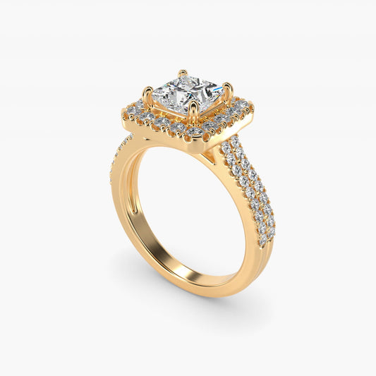 Double Shank Diamond Halo Engagement Ring In 18k Yellow Gold By James Allen - Princess Center