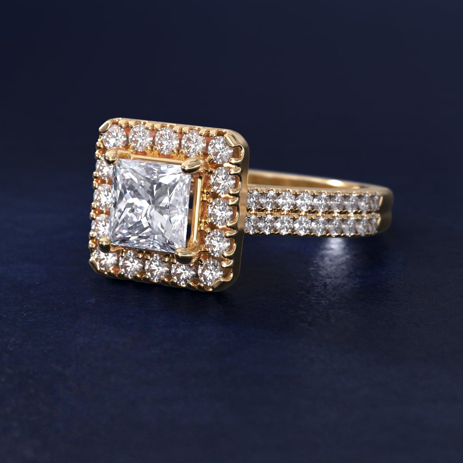 Double Shank Diamond Halo Engagement Ring In 18k Yellow Gold By James Allen - Princess Center