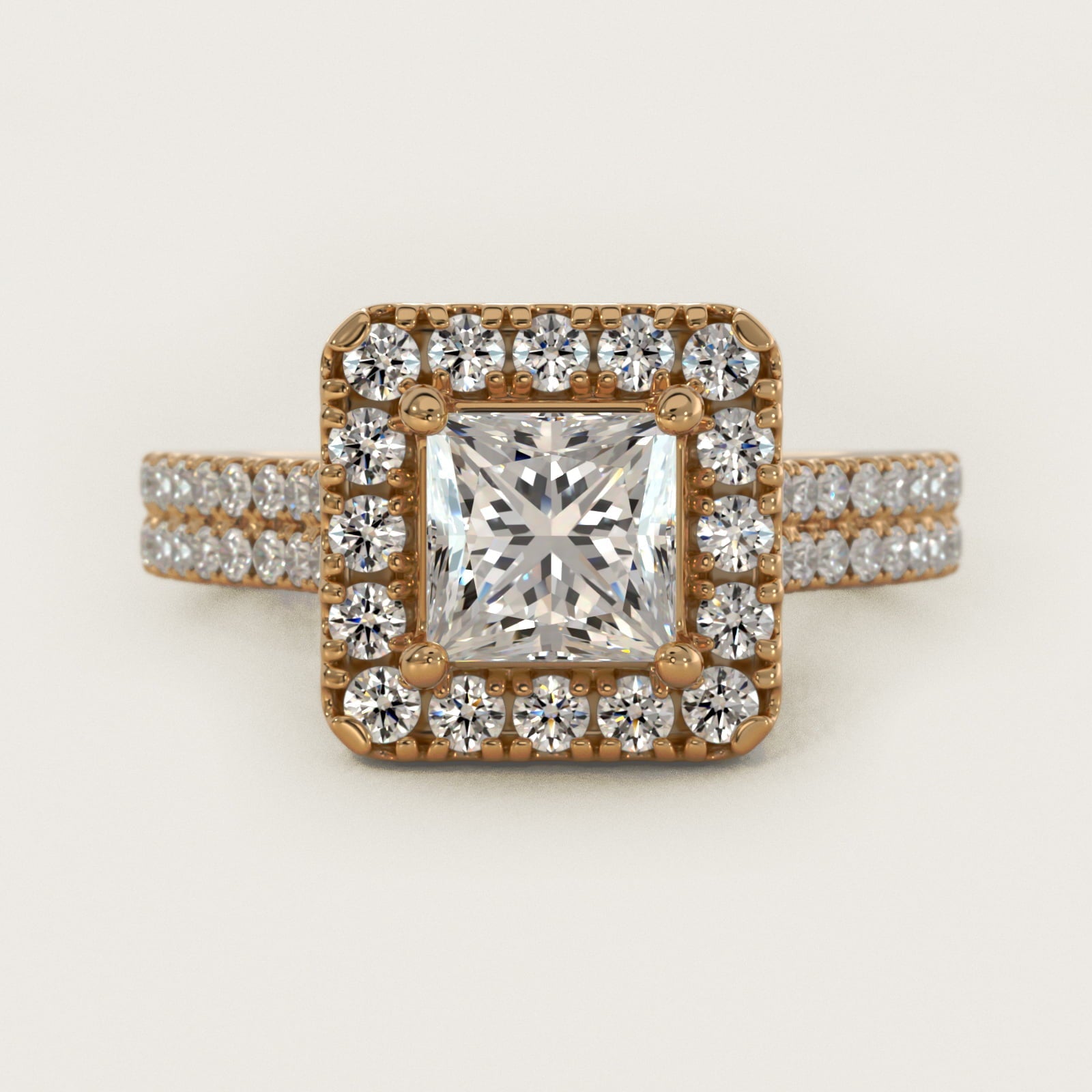 Double Shank Diamond Halo Engagement Ring In 18k Yellow Gold By James Allen - Princess Center