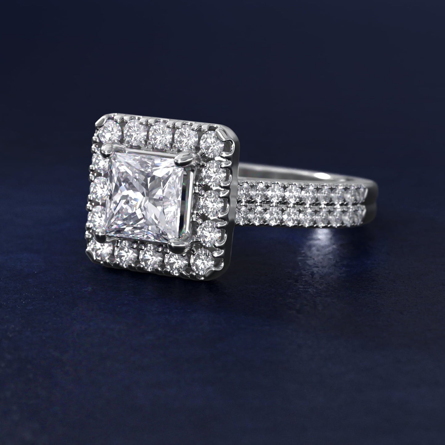 Double Shank Diamond Halo Engagement Ring In Platinum By James Allen - Princess Center