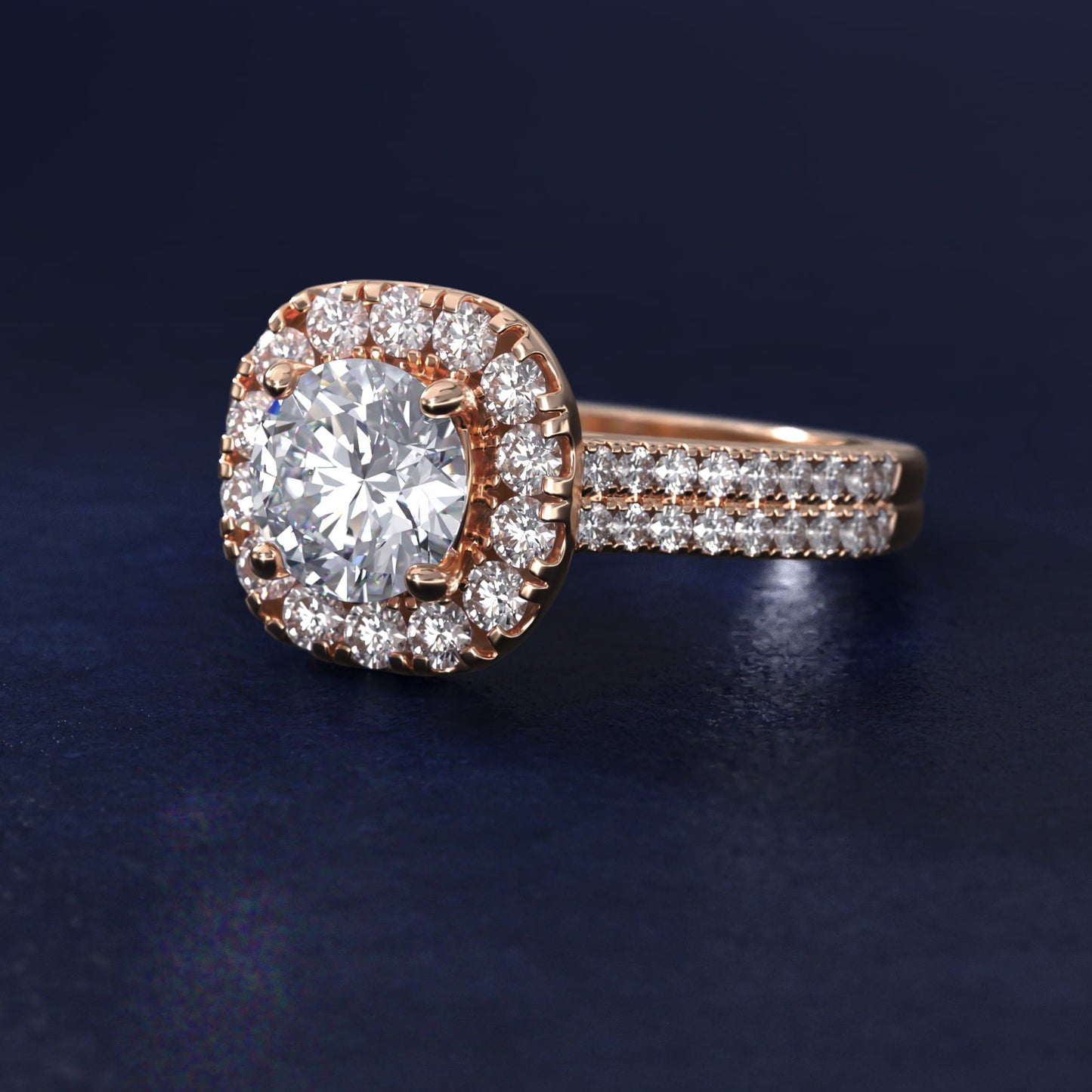 Double Shank Diamond Halo Engagement Ring In 18k Rose Gold By James Allen - Round Center