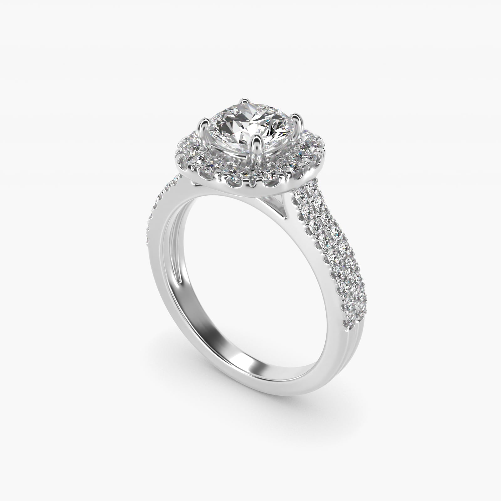 Double Shank Diamond Halo Engagement Ring In 18k White Gold By James Allen - Round Center