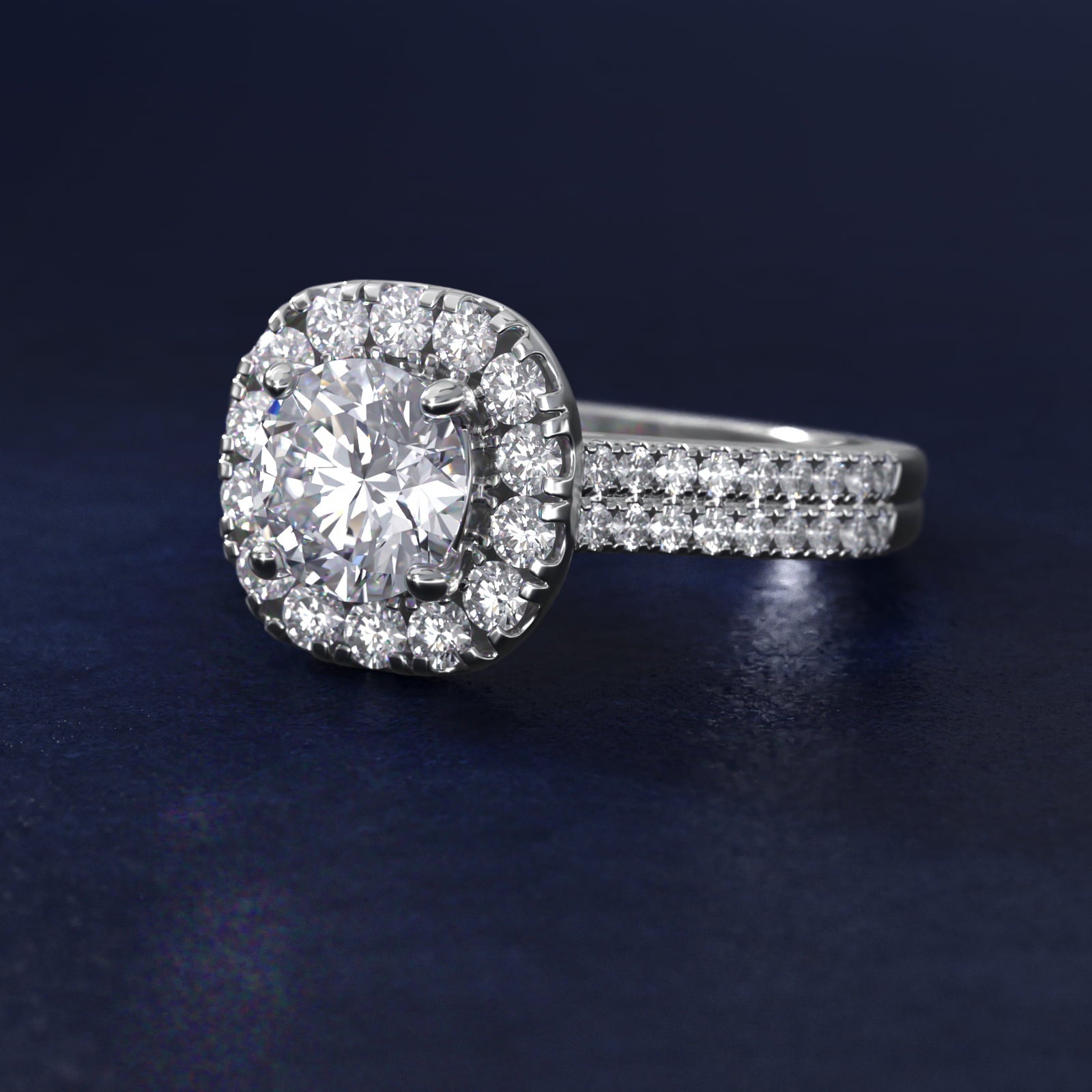 Double Shank Diamond Halo Engagement Ring In 18k White Gold By James Allen - Round Center