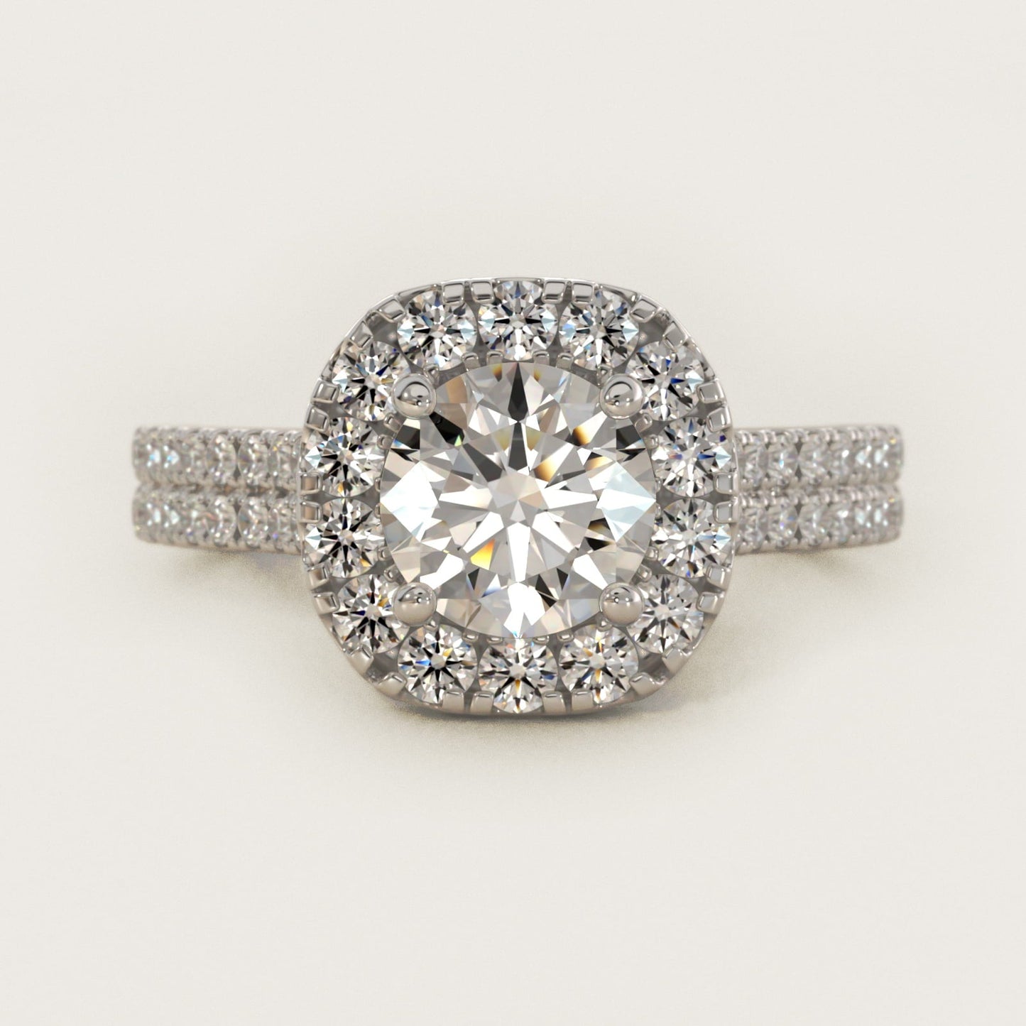 Double Shank Diamond Halo Engagement Ring In 18k White Gold By James Allen - Round Center