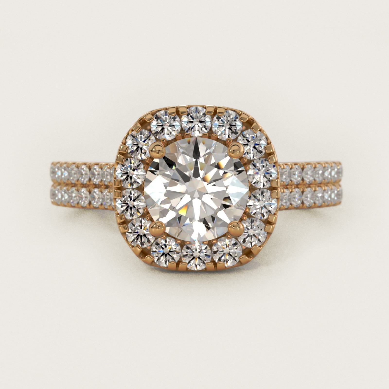 Double Shank Diamond Halo Engagement Ring In 14K Yellow Gold By James Allen - Round Center