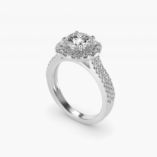 Double Shank Diamond Halo Engagement Ring In Platinum By James Allen - Round Center
