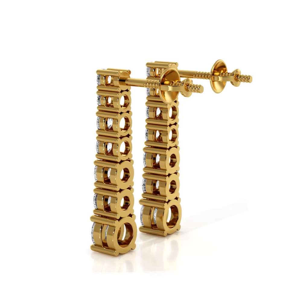 1.0 ctw. Round Diamond Cascade Drop Earrings - 14K Yellow Gold - H-I Color I1-I2 Clarity