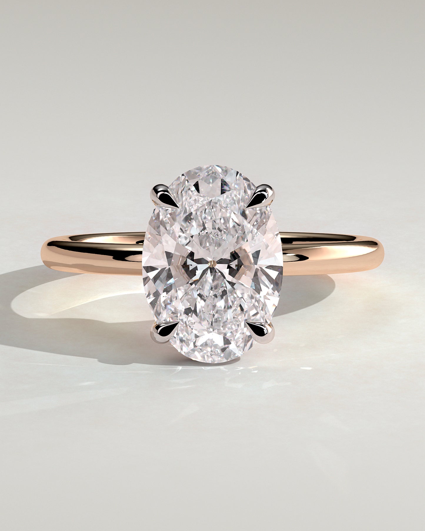 Emma - Classic Oval Claw Solitaire with Hidden Halo Engagement Ring - Rose Two-Tone - Rose Two-Tone