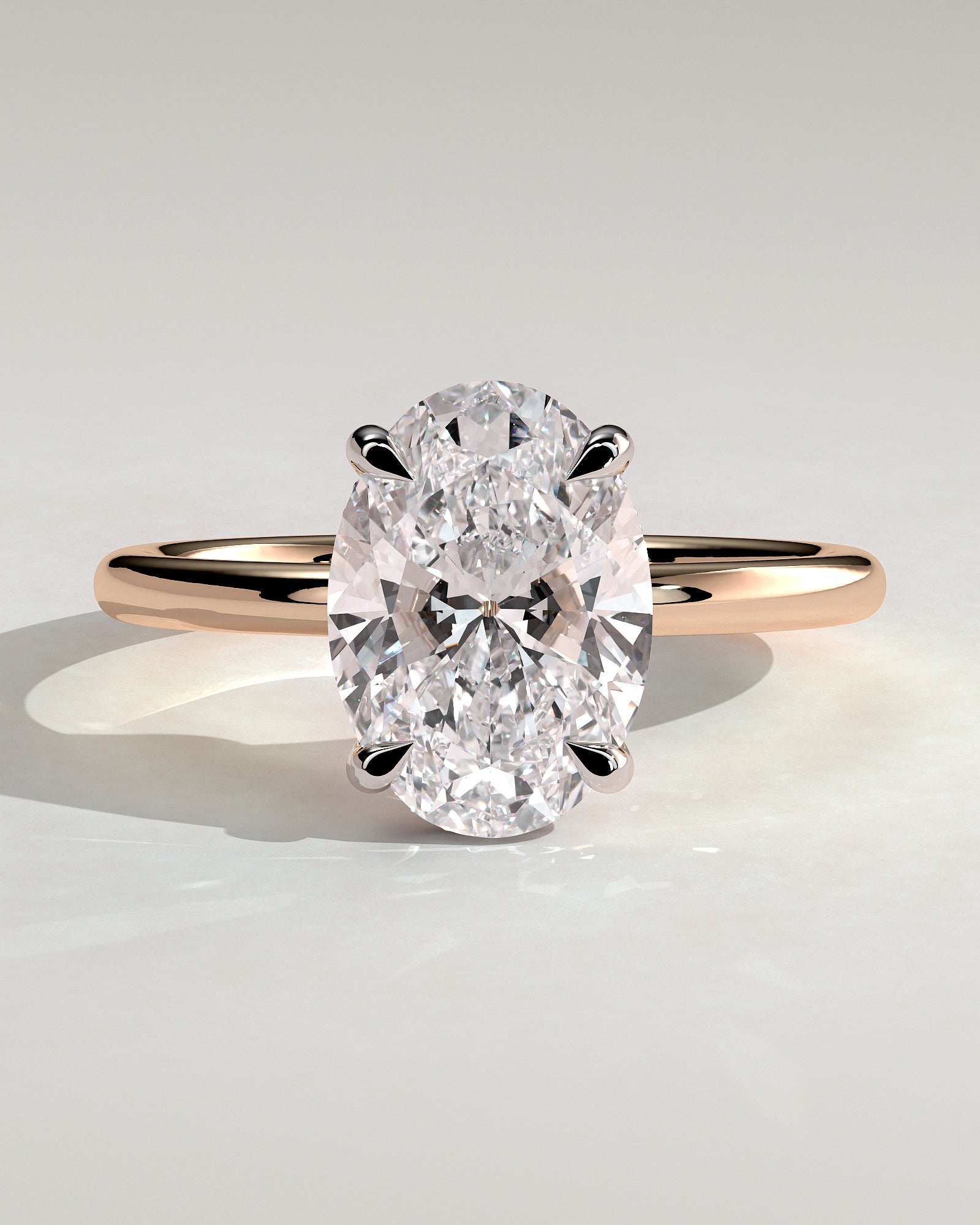 Emma - Classic Oval Claw Solitaire with Hidden Halo Engagement Ring - Rose Two-Tone - Rose Two-Tone