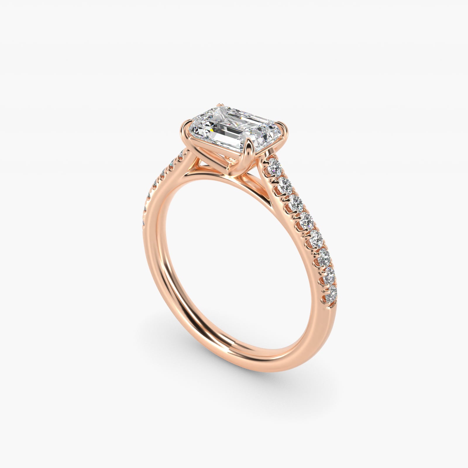 East West Diamond Engagement Ring in 18k Rose Gold - Emerald Center
