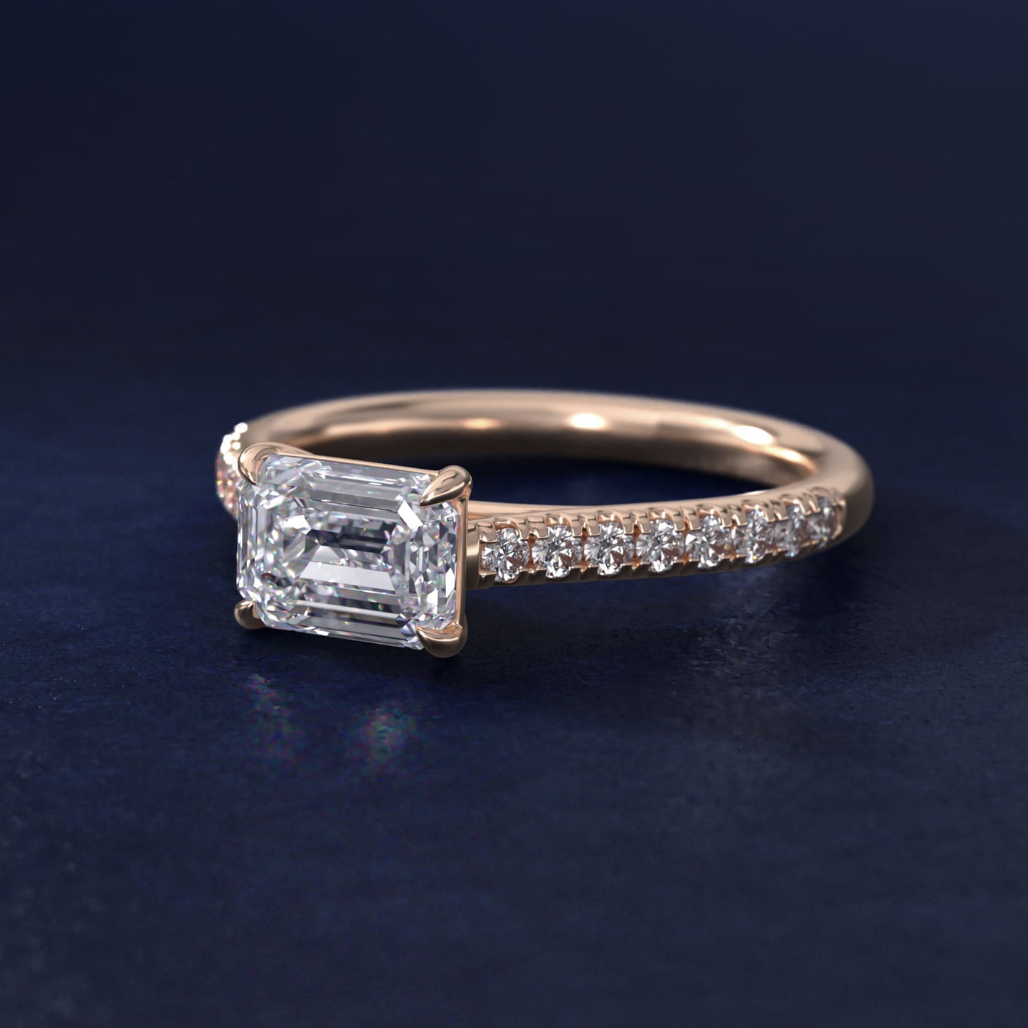 East West Diamond Engagement Ring in 14k Rose Gold - Emerald Center