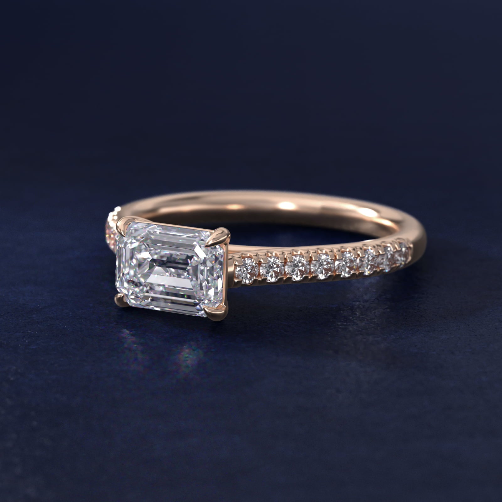 East West Diamond Engagement Ring in 18k Rose Gold - Emerald Center