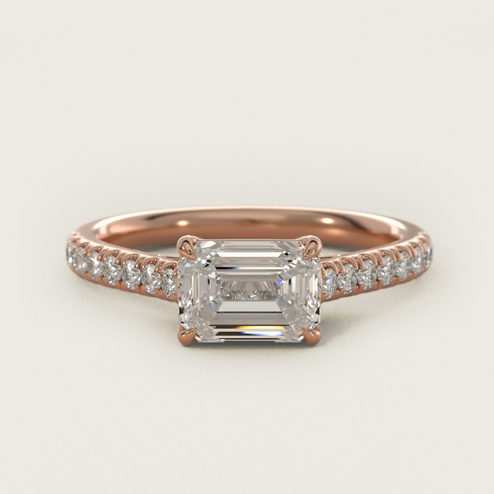 East West Diamond Engagement Ring in 18k Rose Gold - Emerald Center