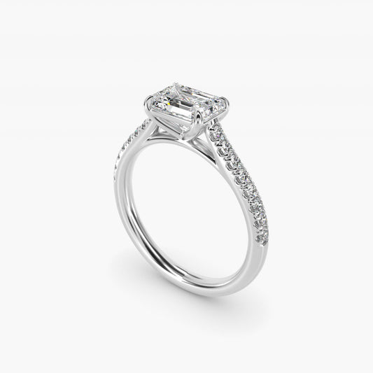 East West Diamond Engagement Ring in 14k White Gold - Emerald Center