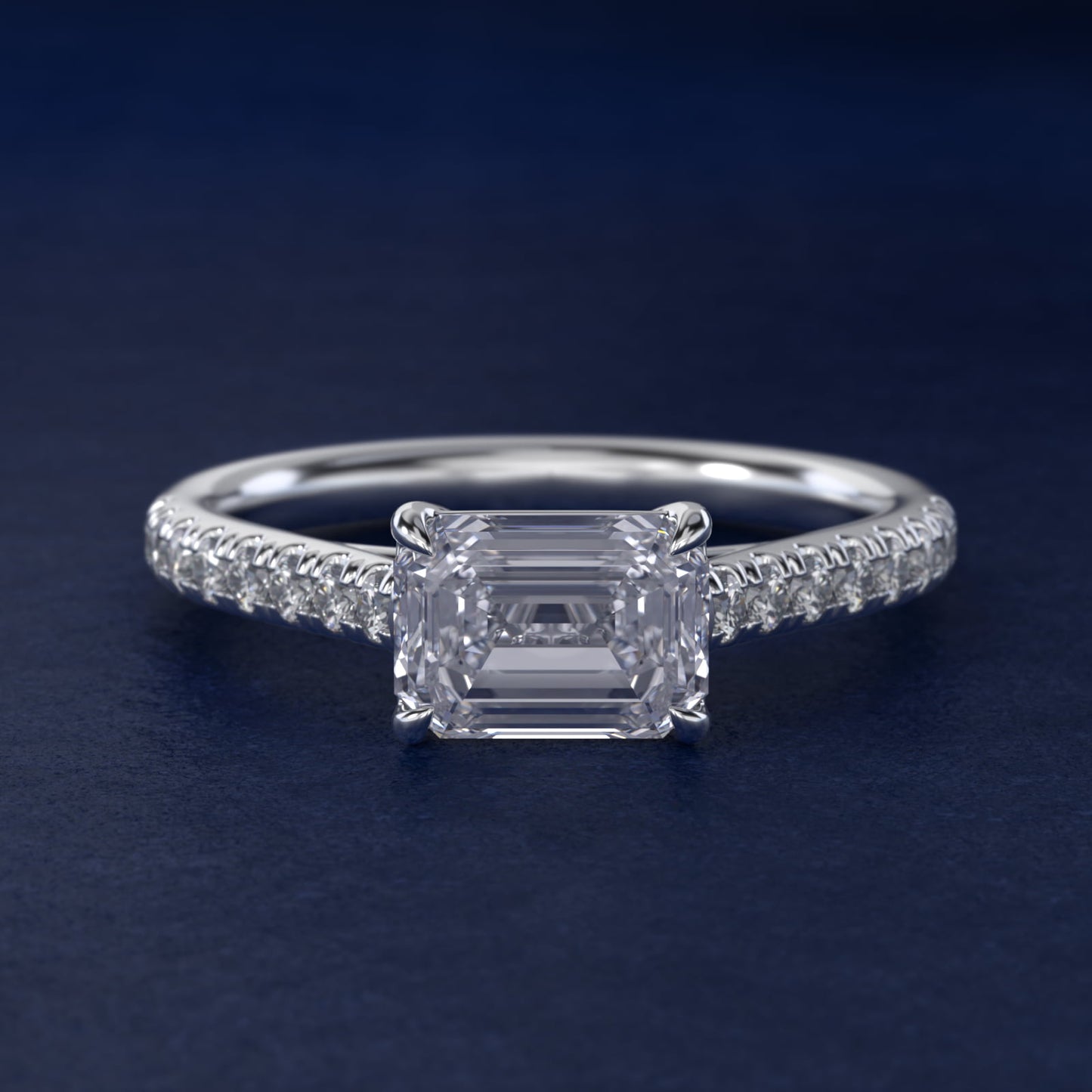 East West Diamond Engagement Ring in 18k White Gold - Emerald Center