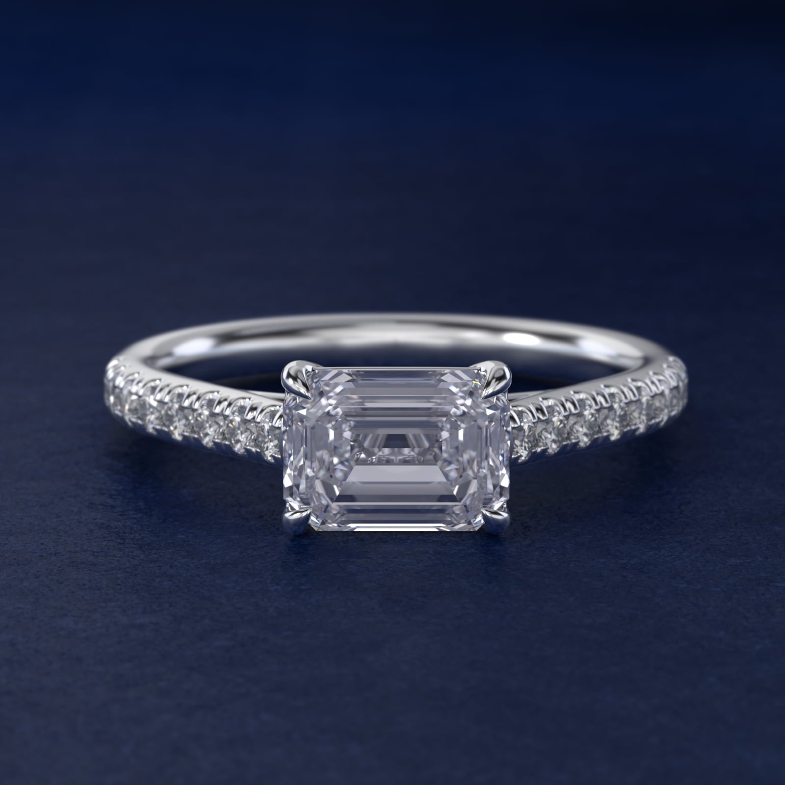 East West Diamond Engagement Ring in 18k White Gold - Emerald Center