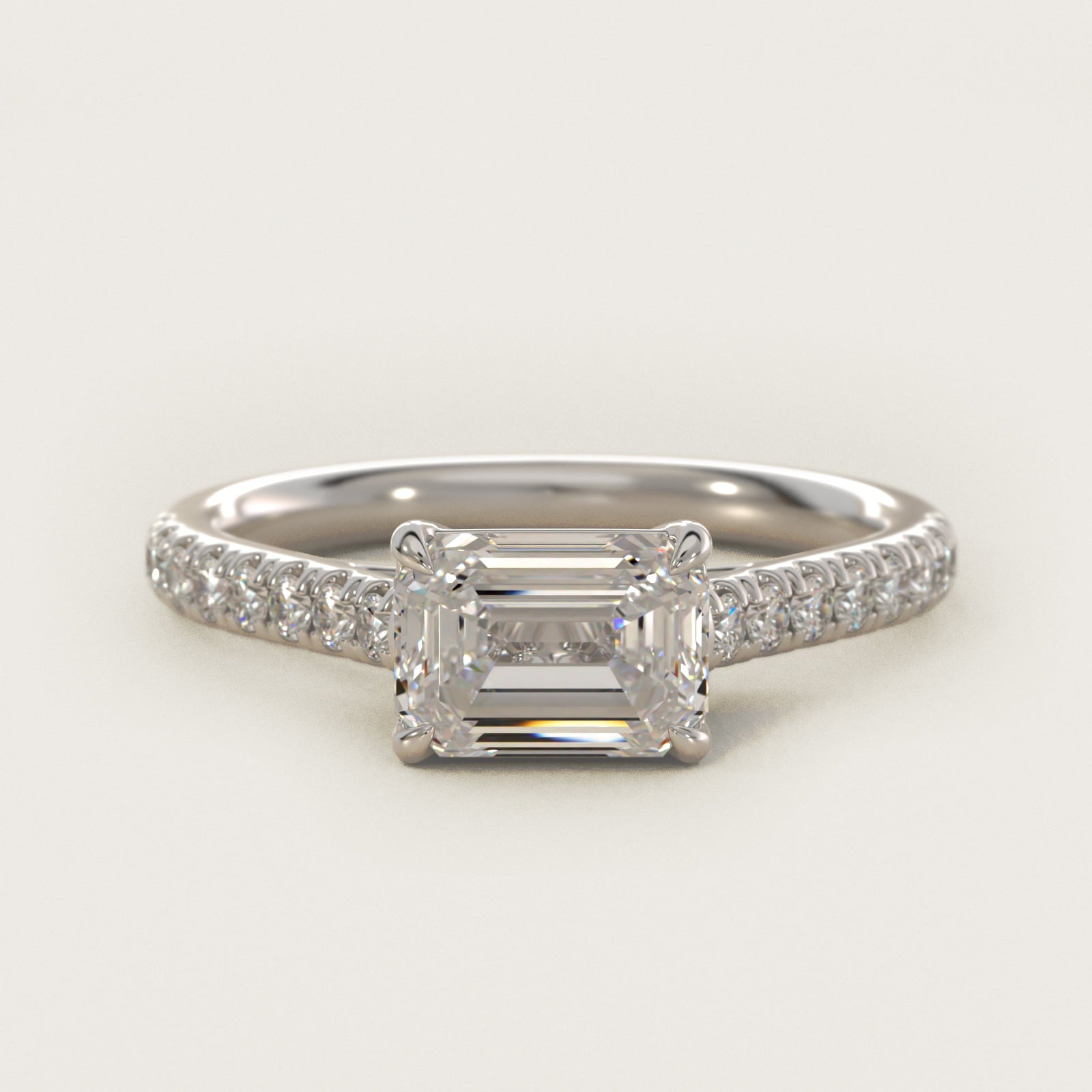 East West Diamond Engagement Ring in 14k White Gold - Emerald Center