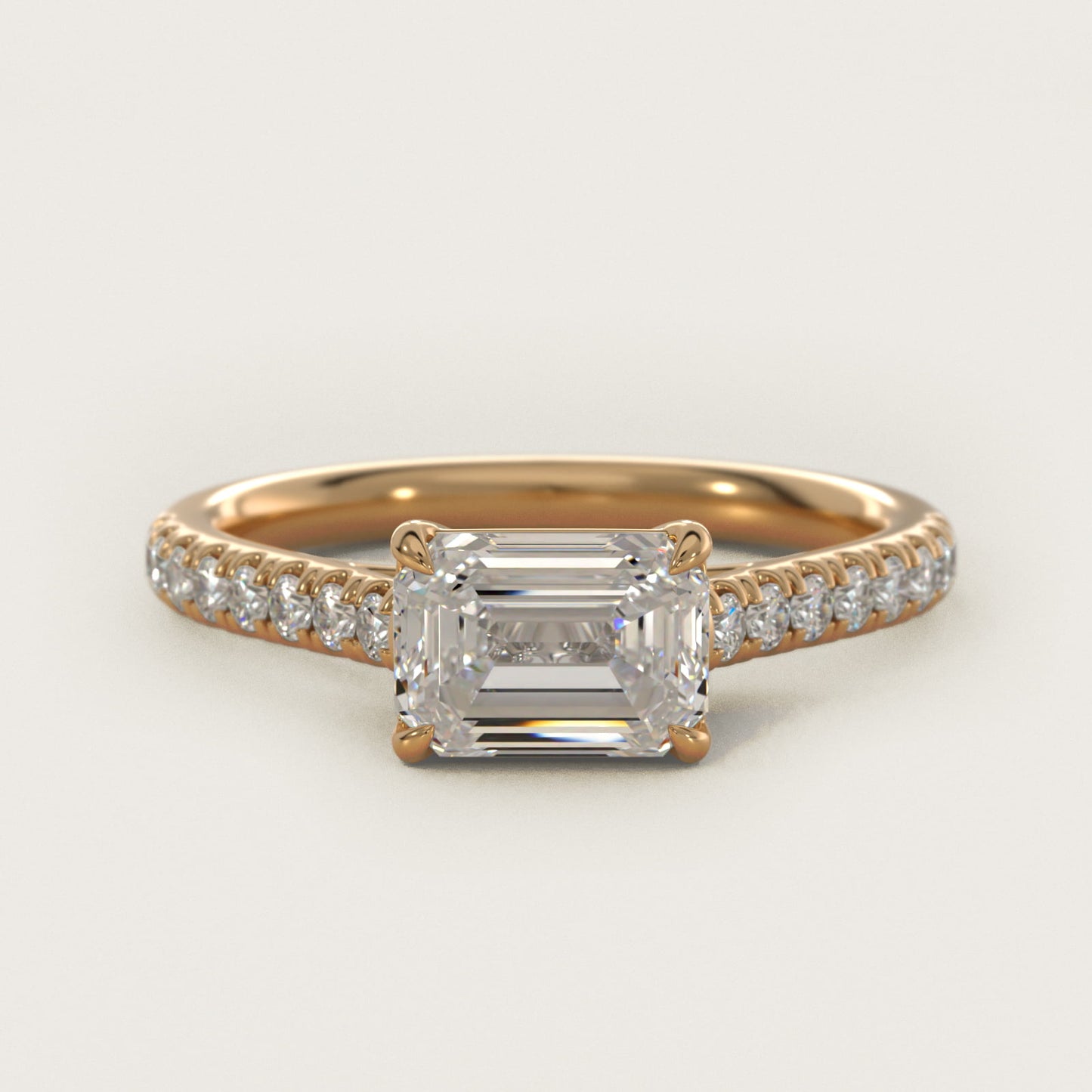 East West Diamond Engagement Ring in 18k Yellow Gold - Emerald Center