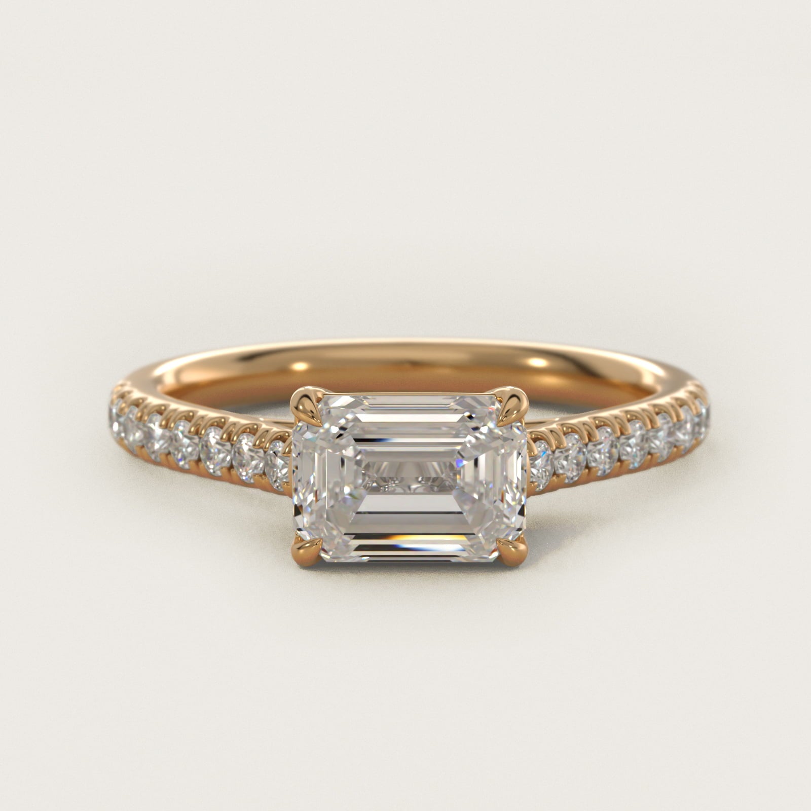 East West Diamond Engagement Ring in 18k Yellow Gold - Emerald Center
