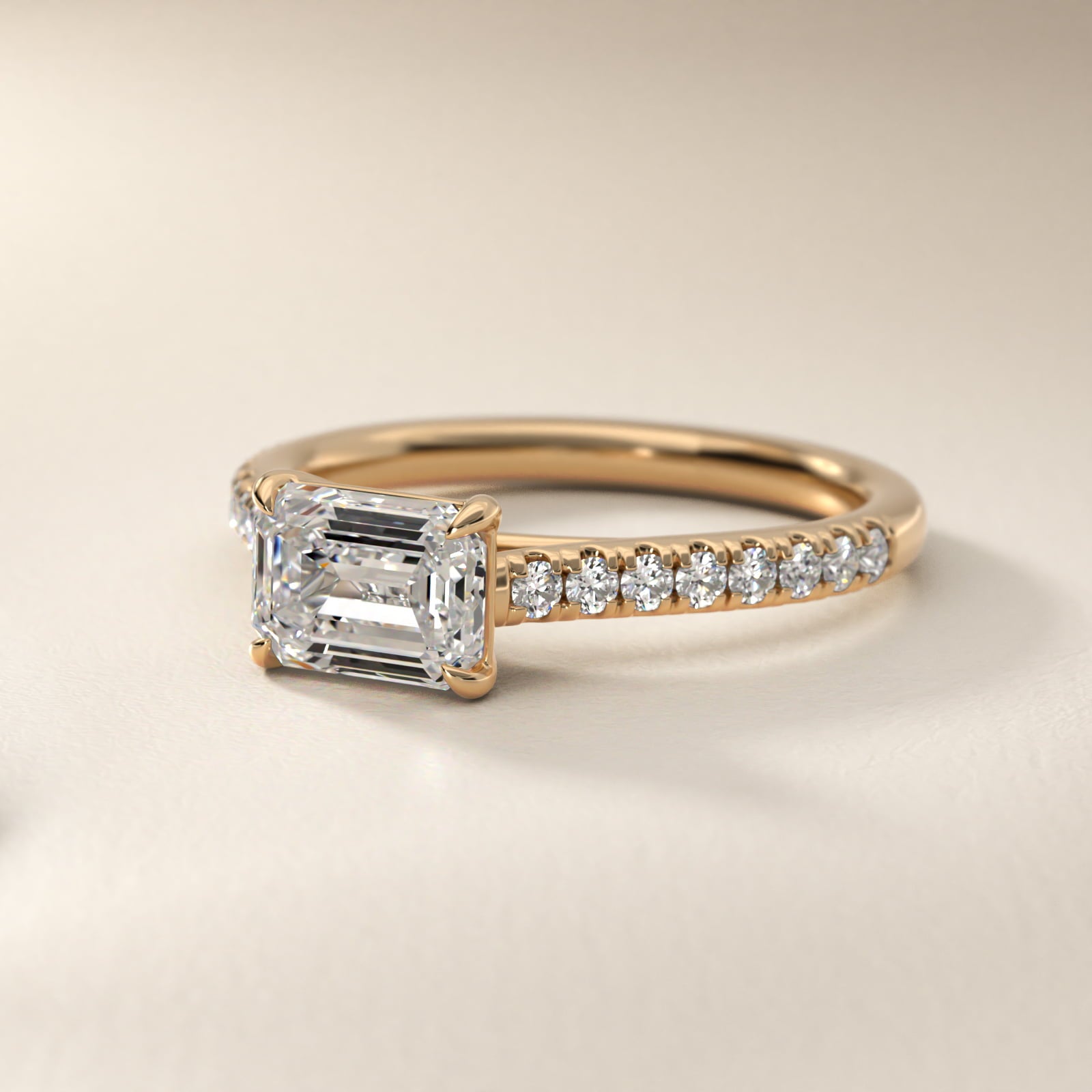 East West Diamond Engagement Ring in 14k Yellow Gold - Emerald Center