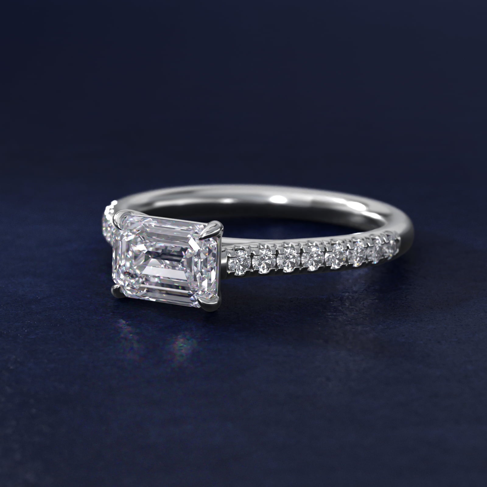 East West Diamond Engagement Ring in Platinum - Emerald Center