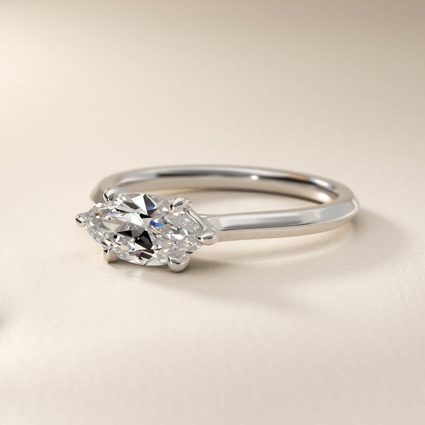 East West Knife Edge Cathedral Solitaire Engagement Ring In 14K White Gold By James Allen - Marquise Center