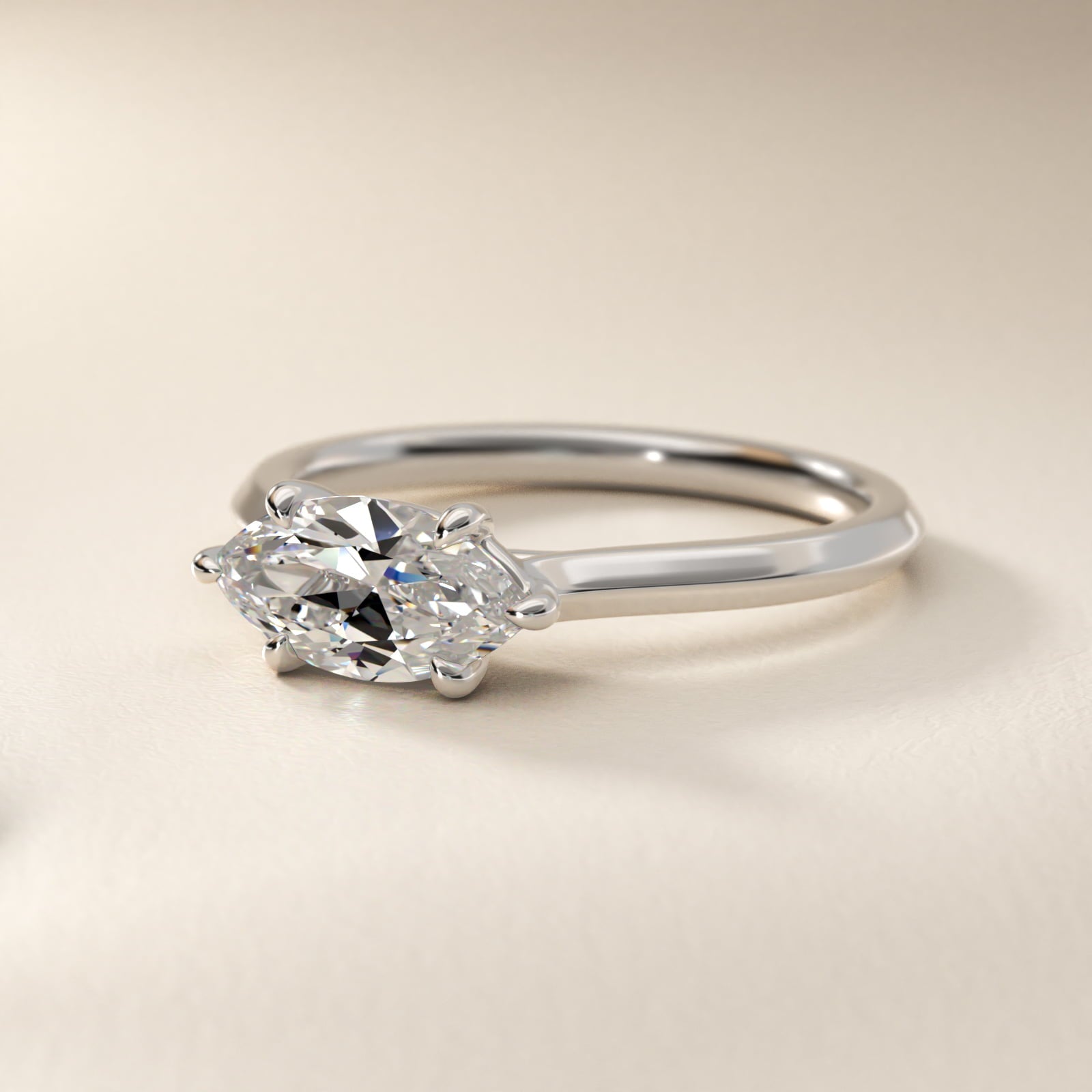 East West Knife Edge Cathedral Solitaire Engagement Ring In 14K White Gold By James Allen - Marquise Center