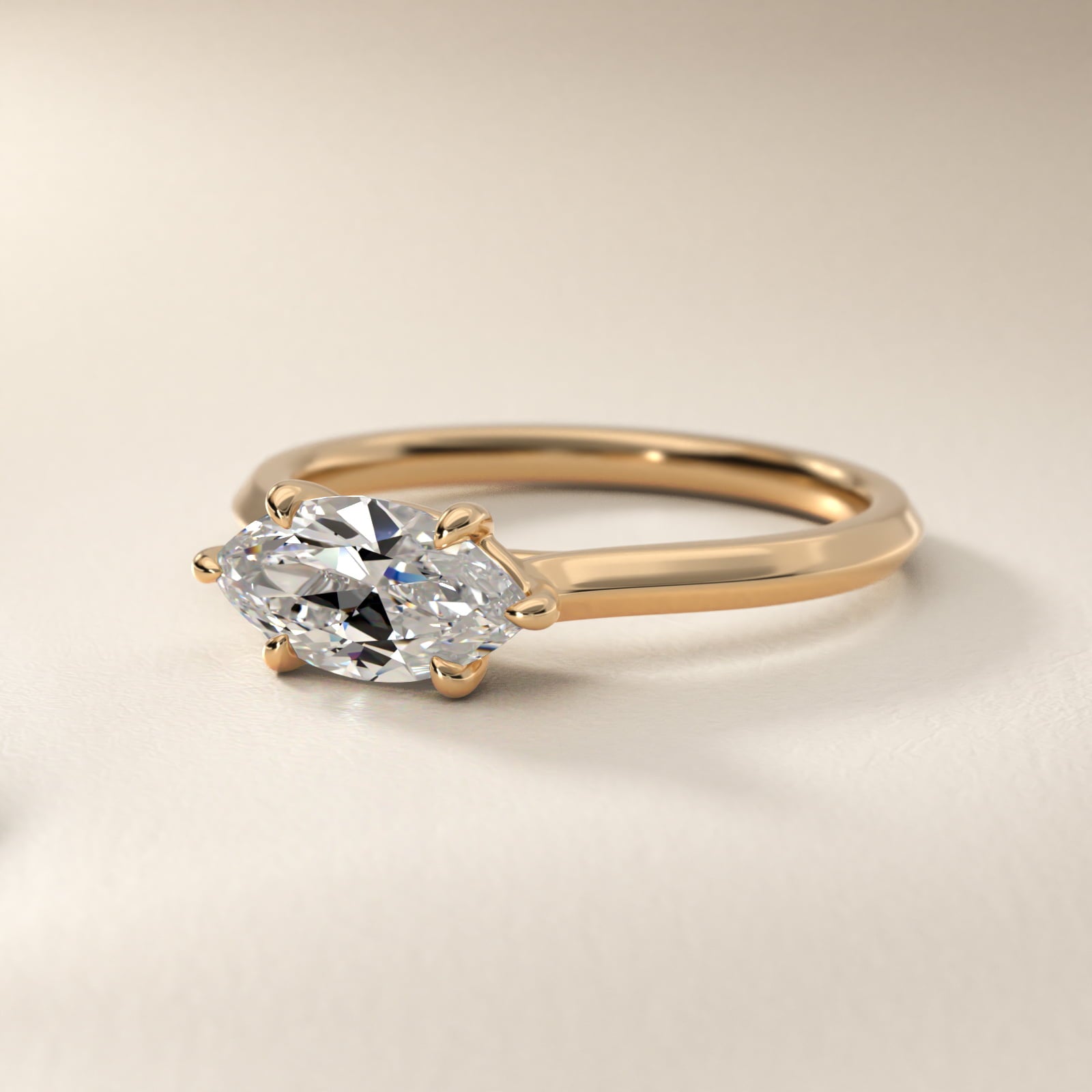 East West Knife Edge Cathedral Solitaire Engagement Ring In 14K Yellow Gold By James Allen - Marquise Center