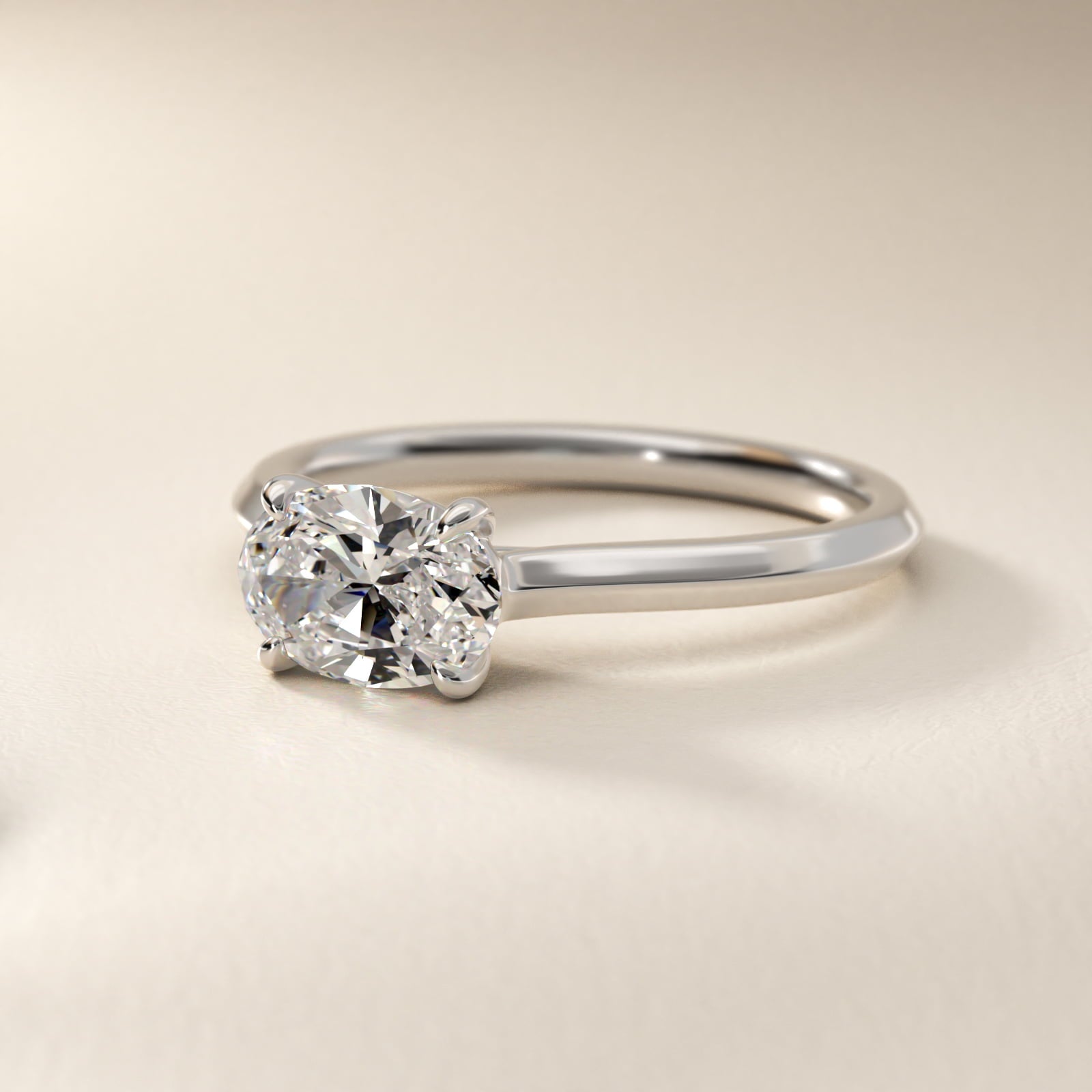 East West Knife Edge Cathedral Solitaire Engagement Ring In 14K White Gold By James Allen - Oval Center