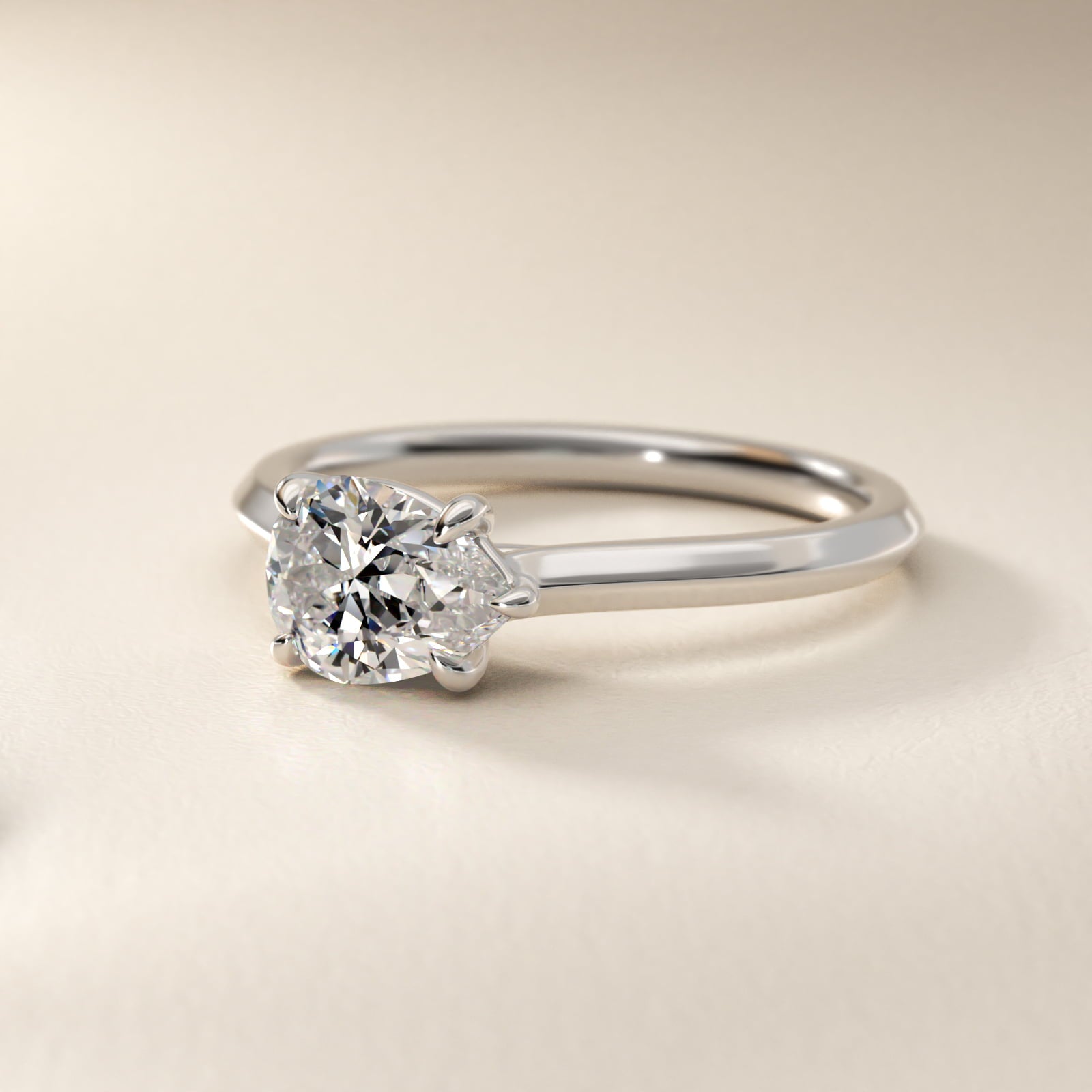 East West Knife Edge Cathedral Solitaire Engagement Ring In 14K White Gold By James Allen - Pear Center
