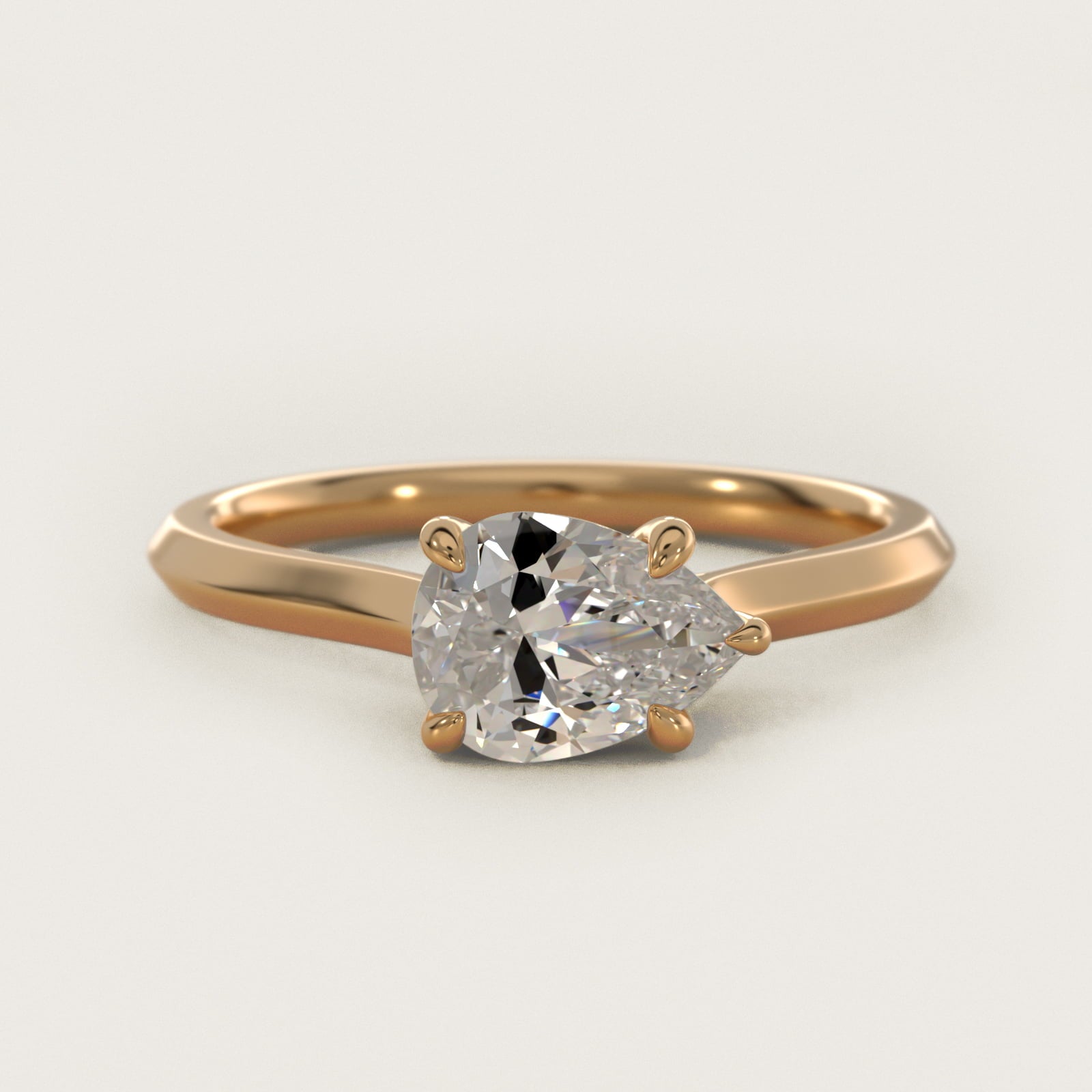 East West Knife Edge Cathedral Solitaire Engagement Ring In 14K Yellow Gold By James Allen - Pear Center
