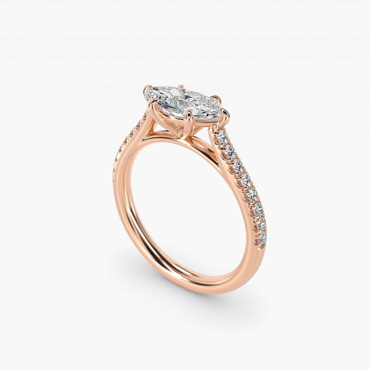 East West Diamond Engagement Ring in 14k Rose Gold - Marquise Center