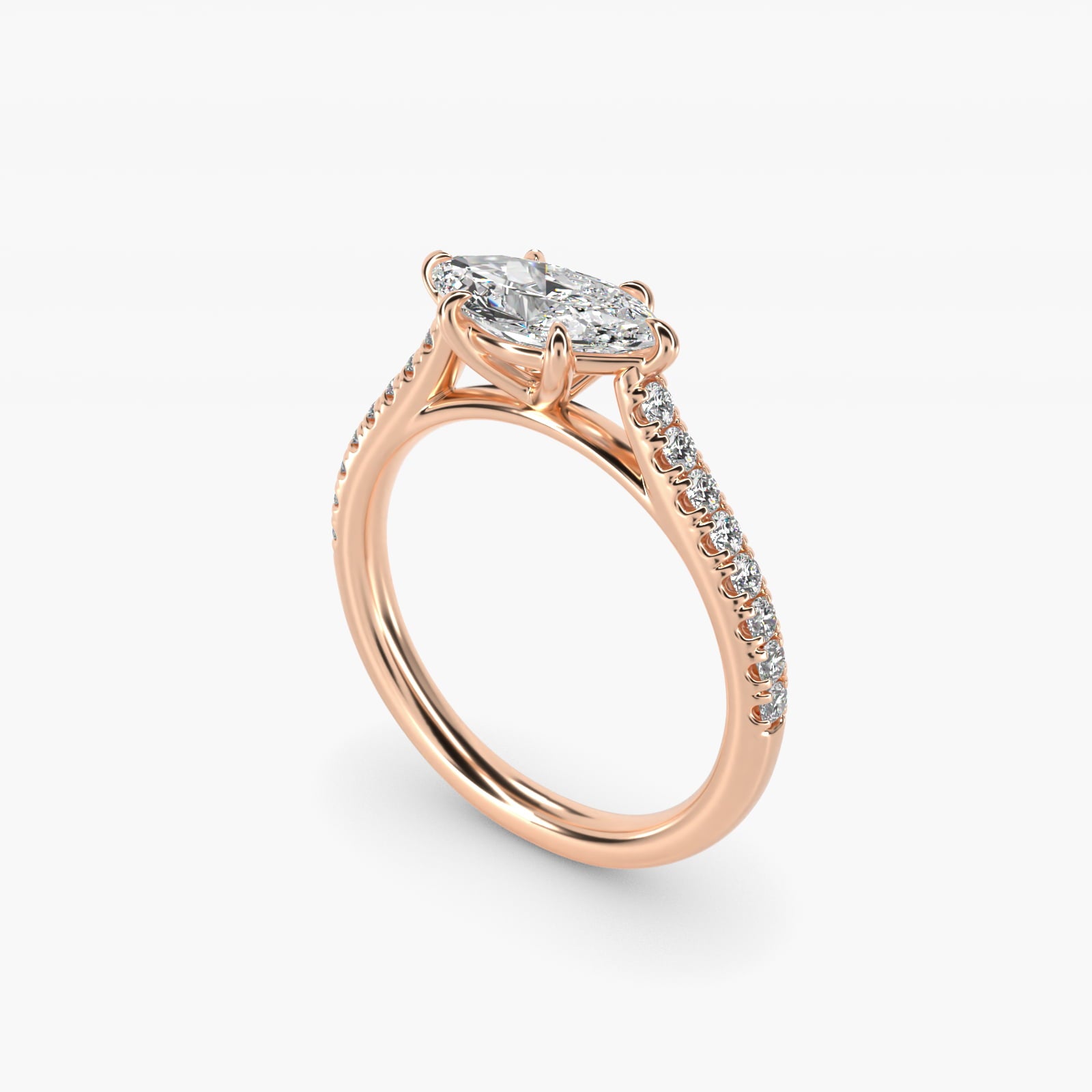 East West Diamond Engagement Ring in 14k Rose Gold - Marquise Center