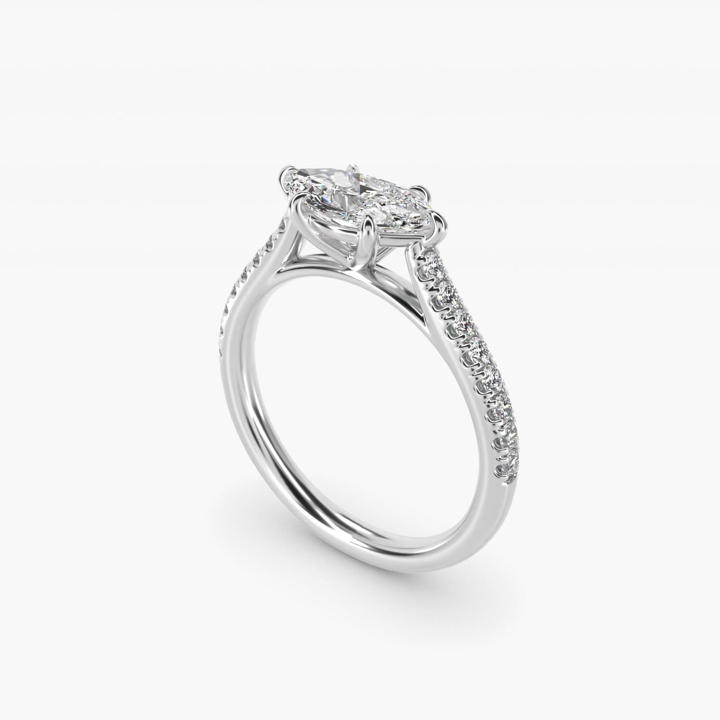 East West Diamond Engagement Ring in 14k White Gold - Marquise Center