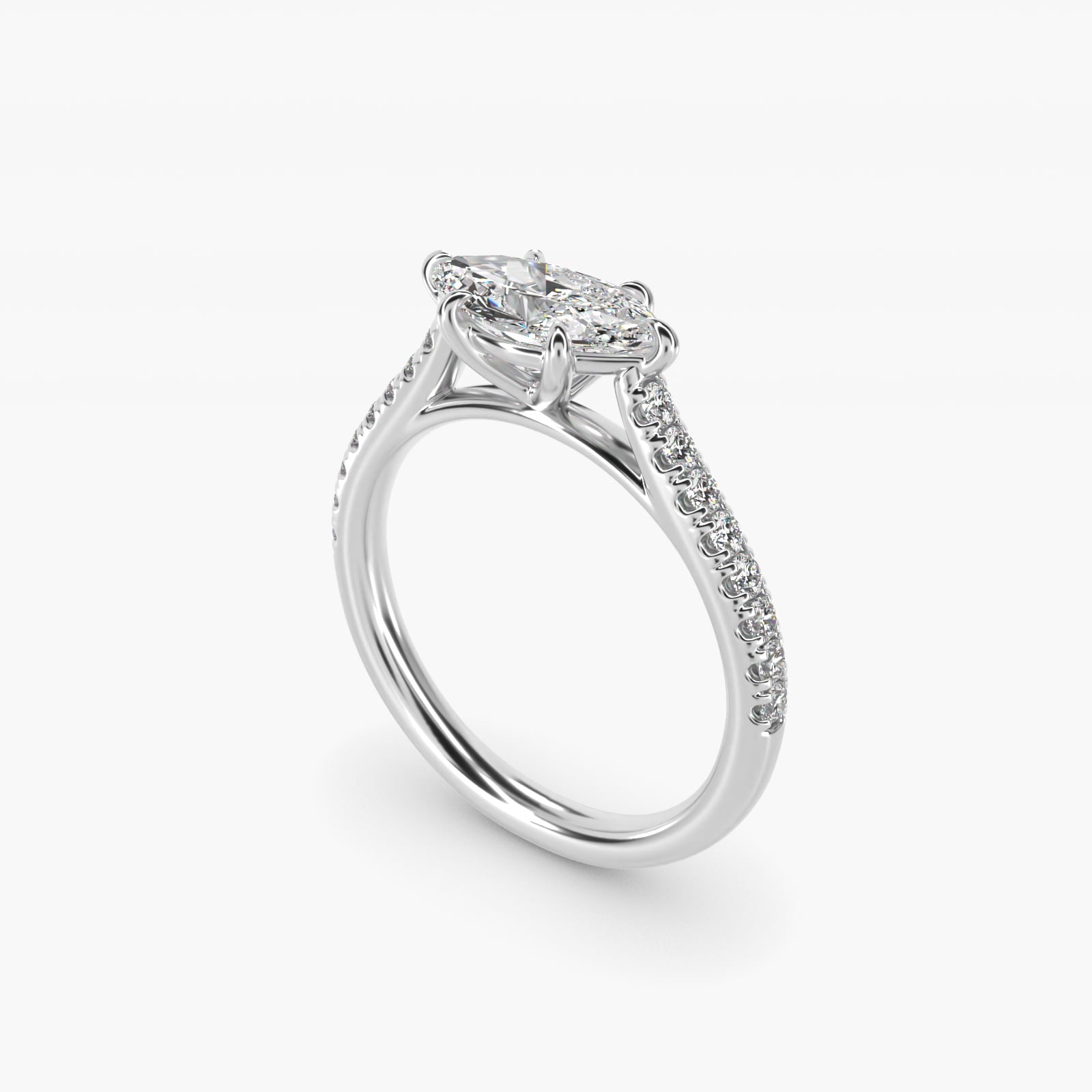 East West Diamond Engagement Ring in 18k White Gold - Marquise Center