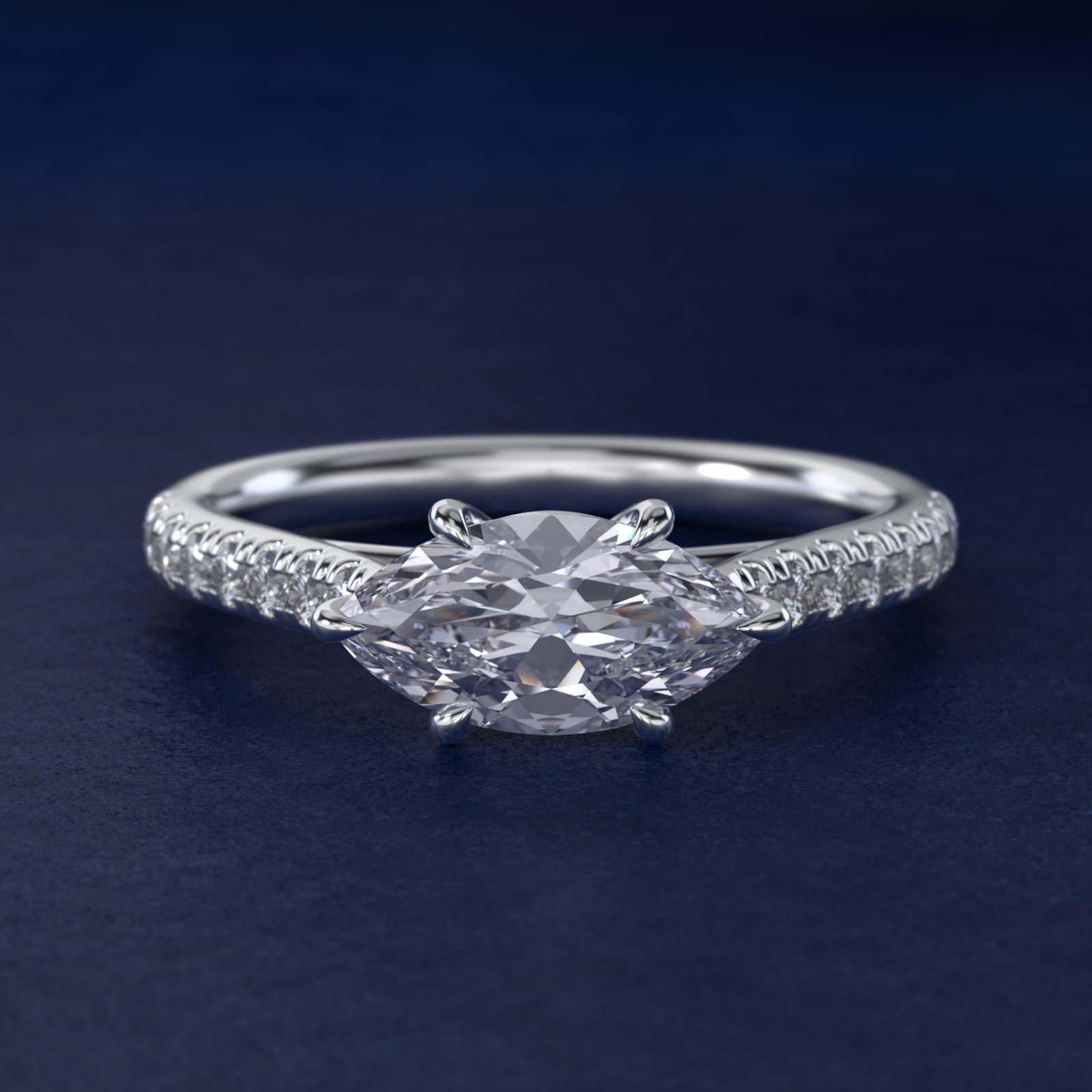 East West Diamond Engagement Ring in 18k White Gold - Marquise Center