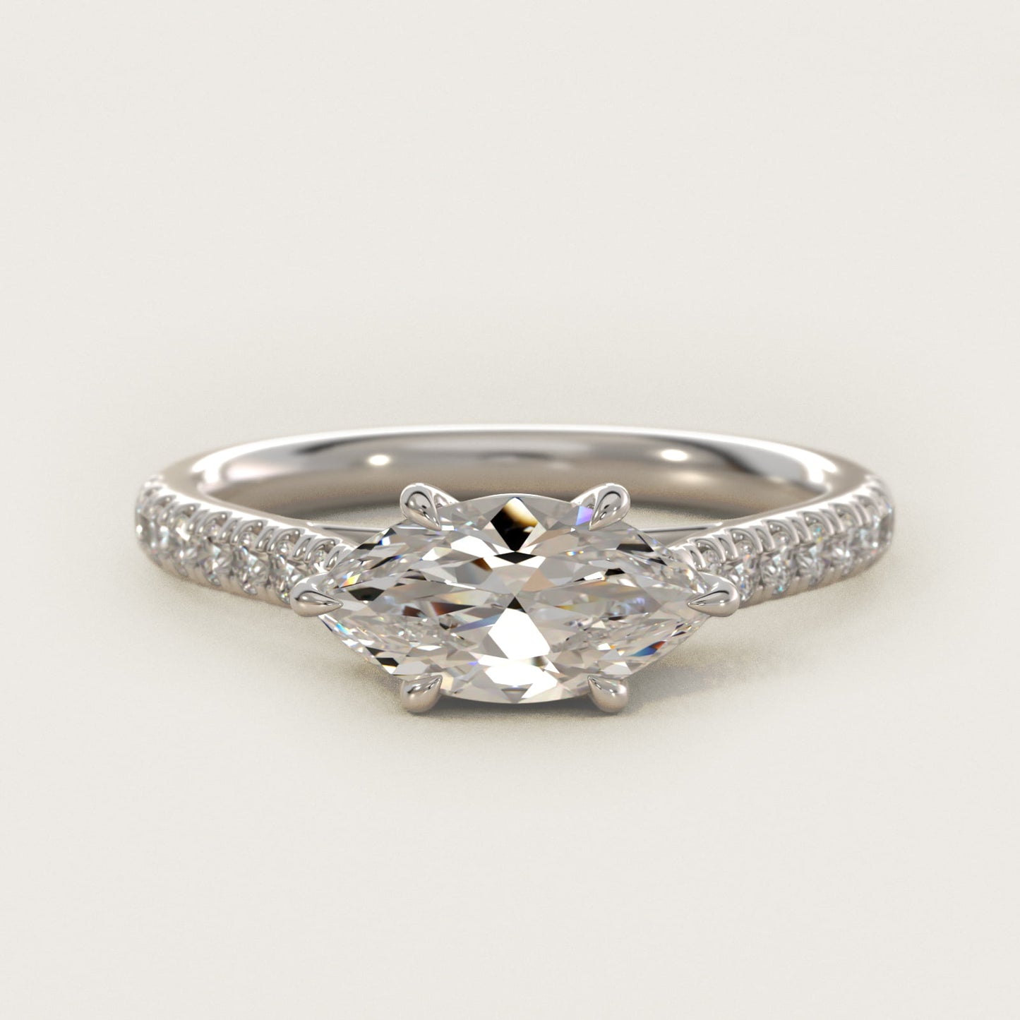 East West Diamond Engagement Ring in 18k White Gold - Marquise Center