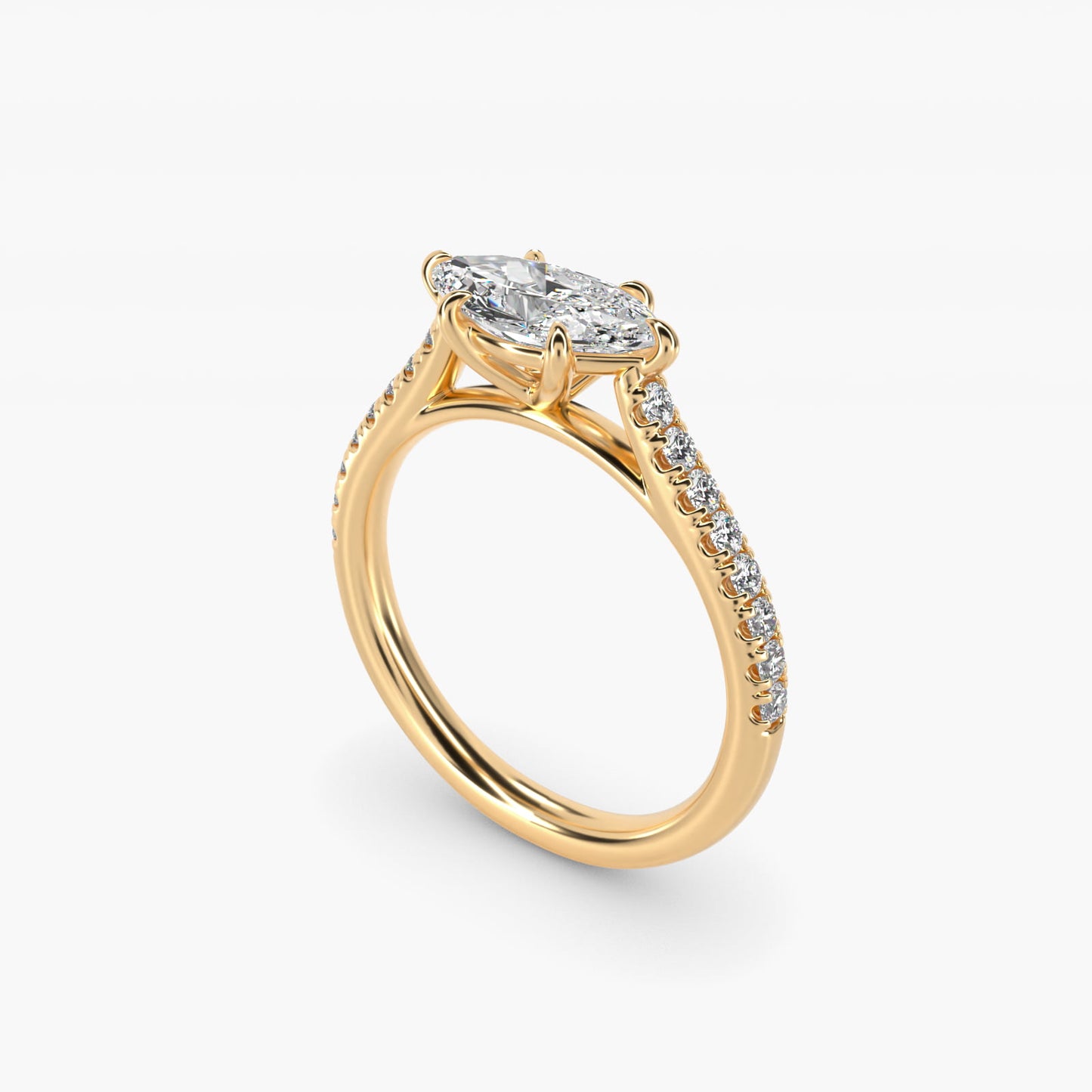 East West Diamond Engagement Ring in 18k Yellow Gold - Marquise Center