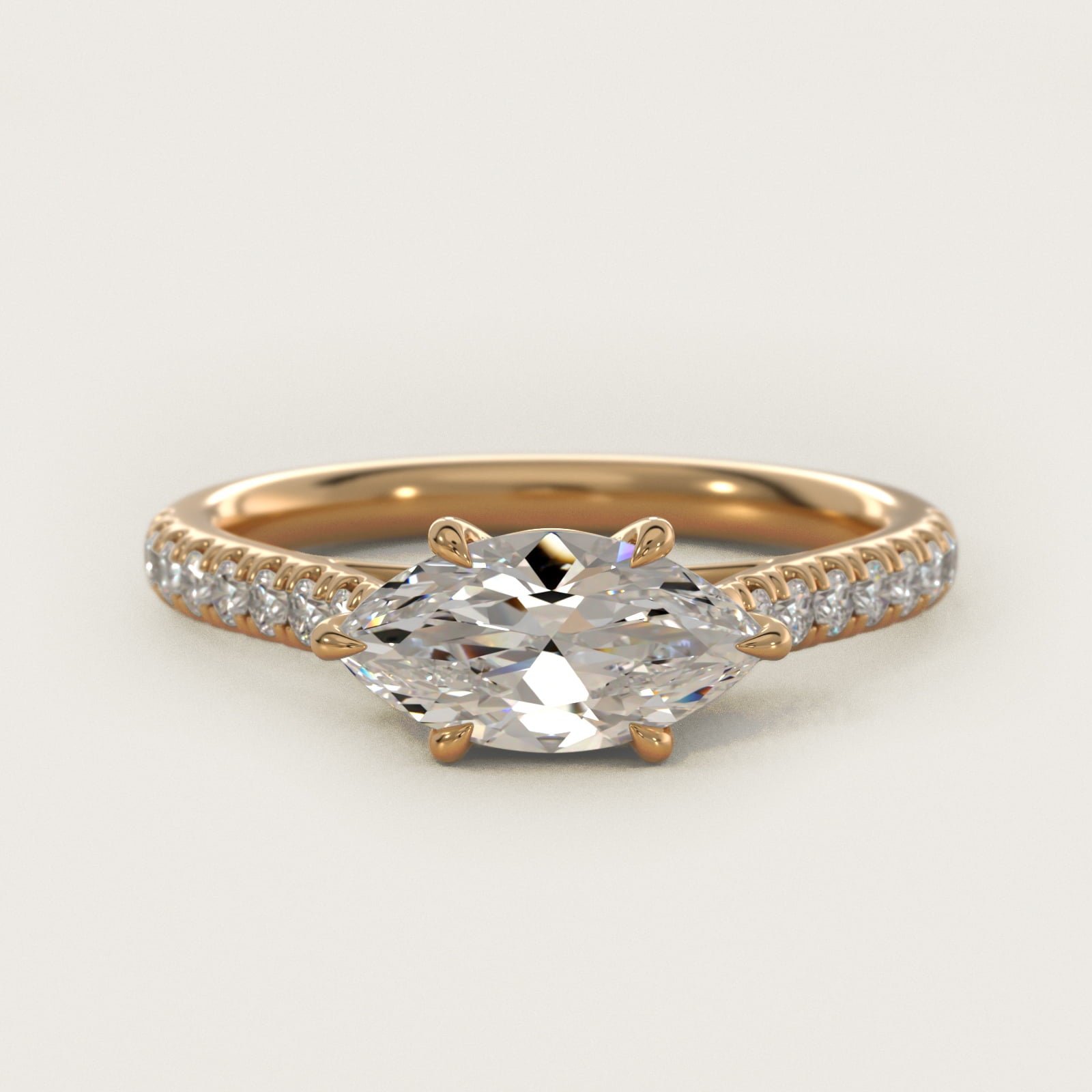 East West Diamond Engagement Ring in 18k Yellow Gold - Marquise Center