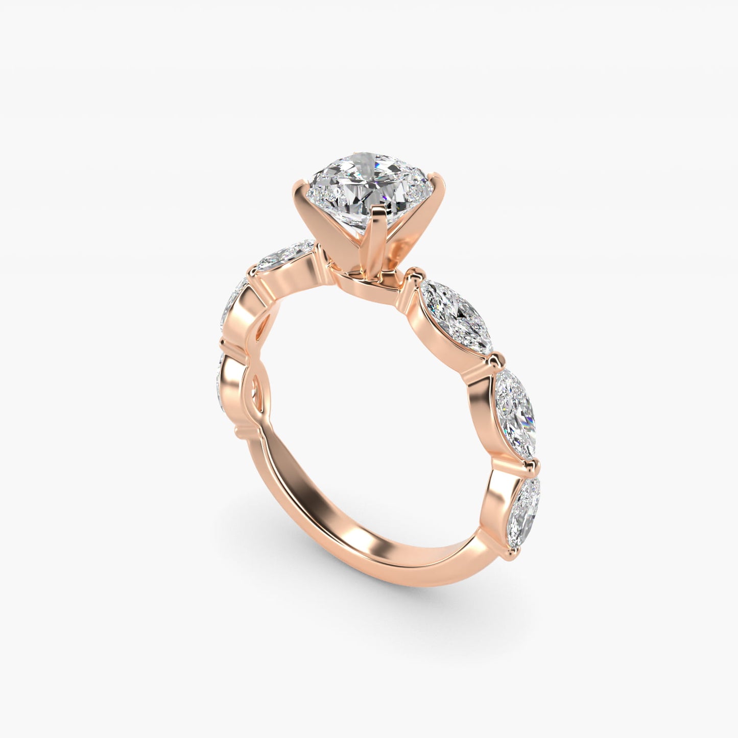East West Marquise Cut Side Stone Diamond Engagement Ring In 14K Rose Gold By James Allen - Cushion Center