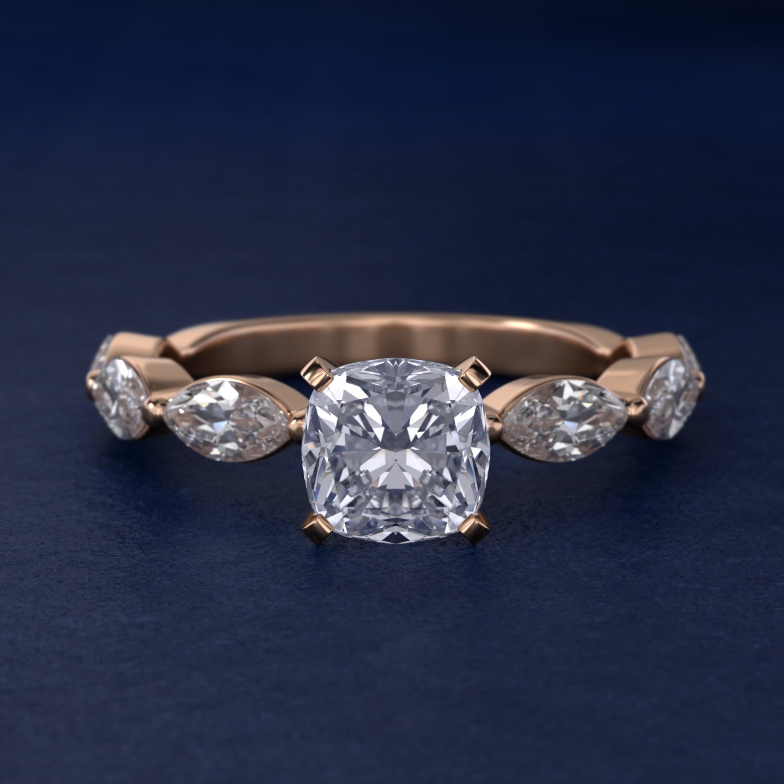 East West Marquise Cut Side Stone Diamond Engagement Ring In 14K Rose Gold By James Allen - Cushion Center