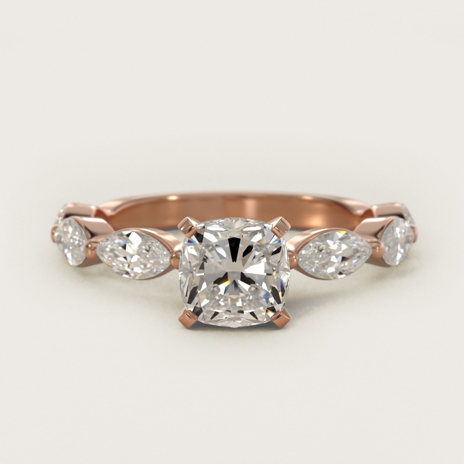East West Marquise Cut Side Stone Diamond Engagement Ring In 18k Rose Gold By James Allen - Cushion Center