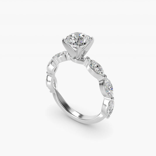 East West Marquise Cut Side Stone Diamond Engagement Ring In 14K White Gold By James Allen - Cushion Center