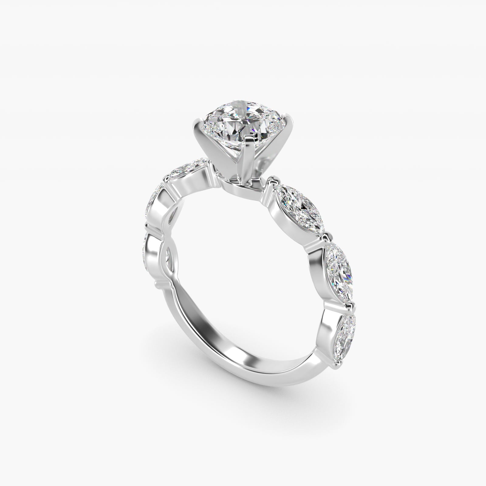 East West Marquise Cut Side Stone Diamond Engagement Ring In 18k White Gold By James Allen - Cushion Center
