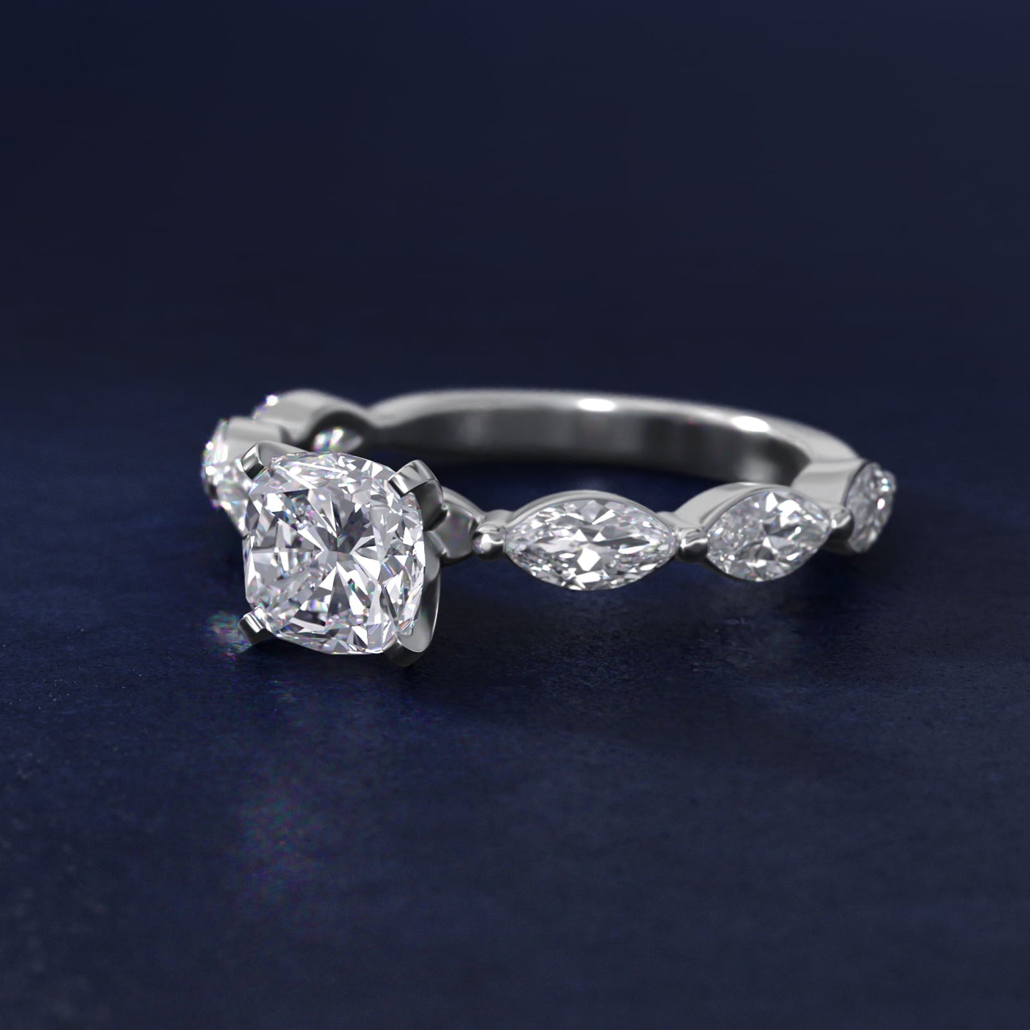 East West Marquise Cut Side Stone Diamond Engagement Ring In 18k White Gold By James Allen - Cushion Center