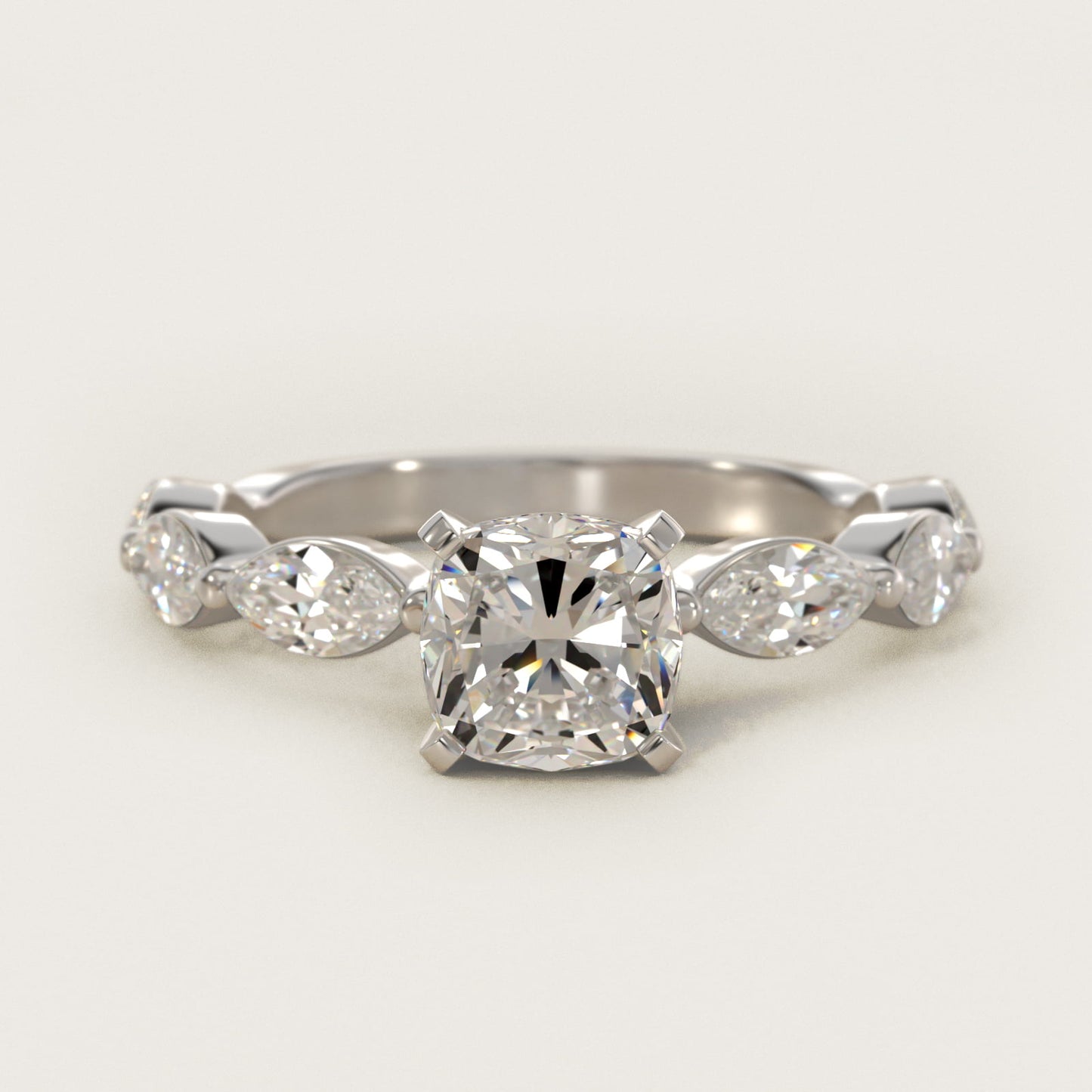 East West Marquise Cut Side Stone Diamond Engagement Ring In 14K White Gold By James Allen - Cushion Center