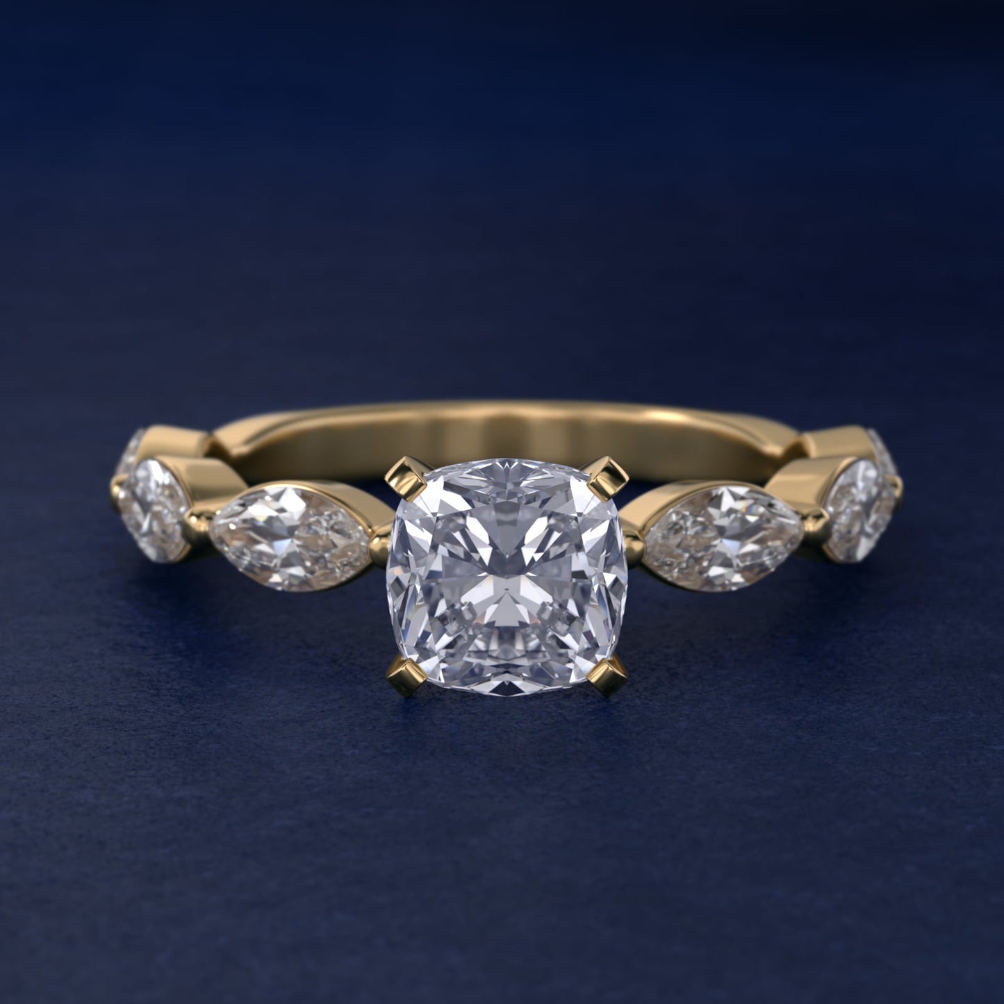 East West Marquise Cut Side Stone Diamond Engagement Ring In 14K Yellow Gold By James Allen - Cushion Center