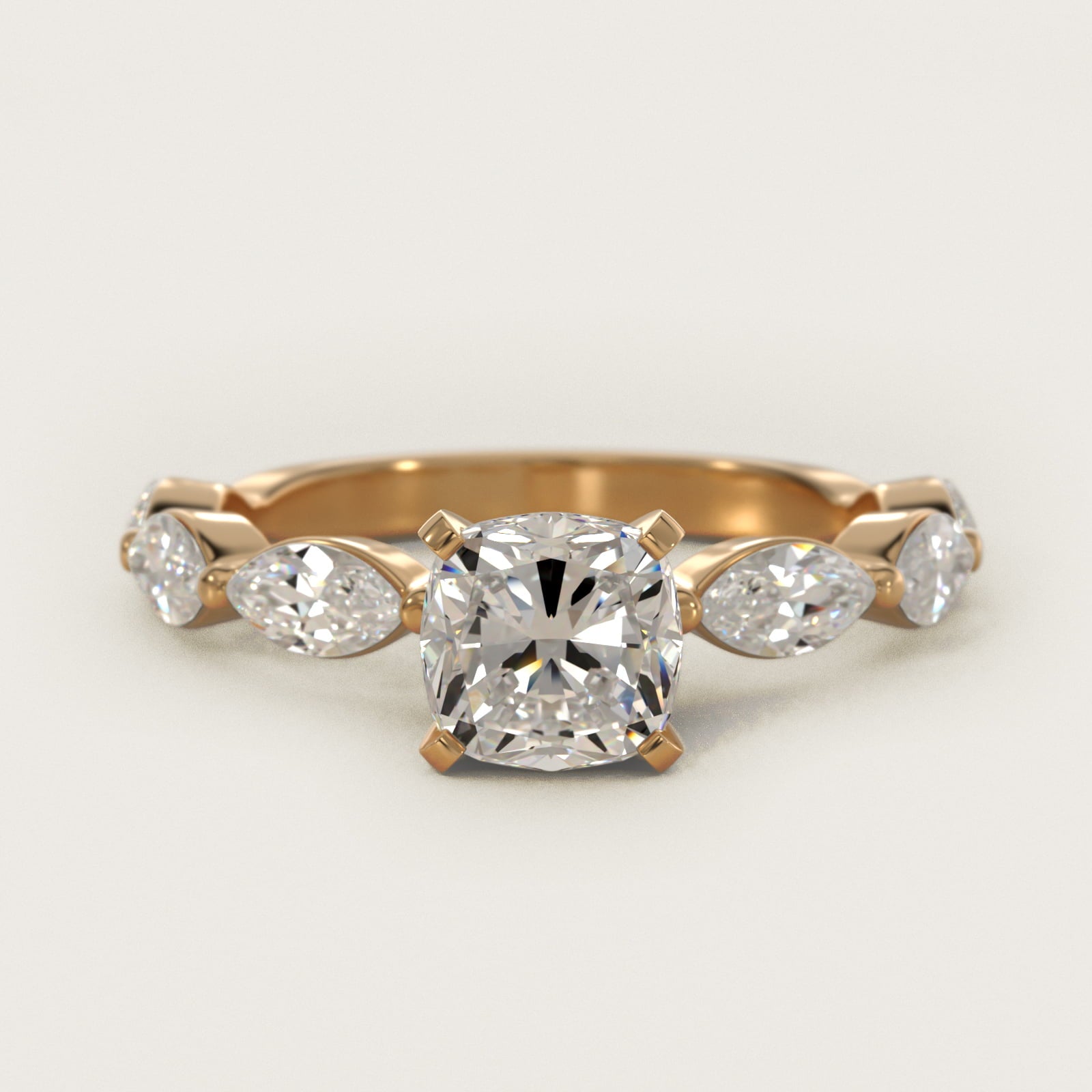 East West Marquise Cut Side Stone Diamond Engagement Ring In 14K Yellow Gold By James Allen - Cushion Center