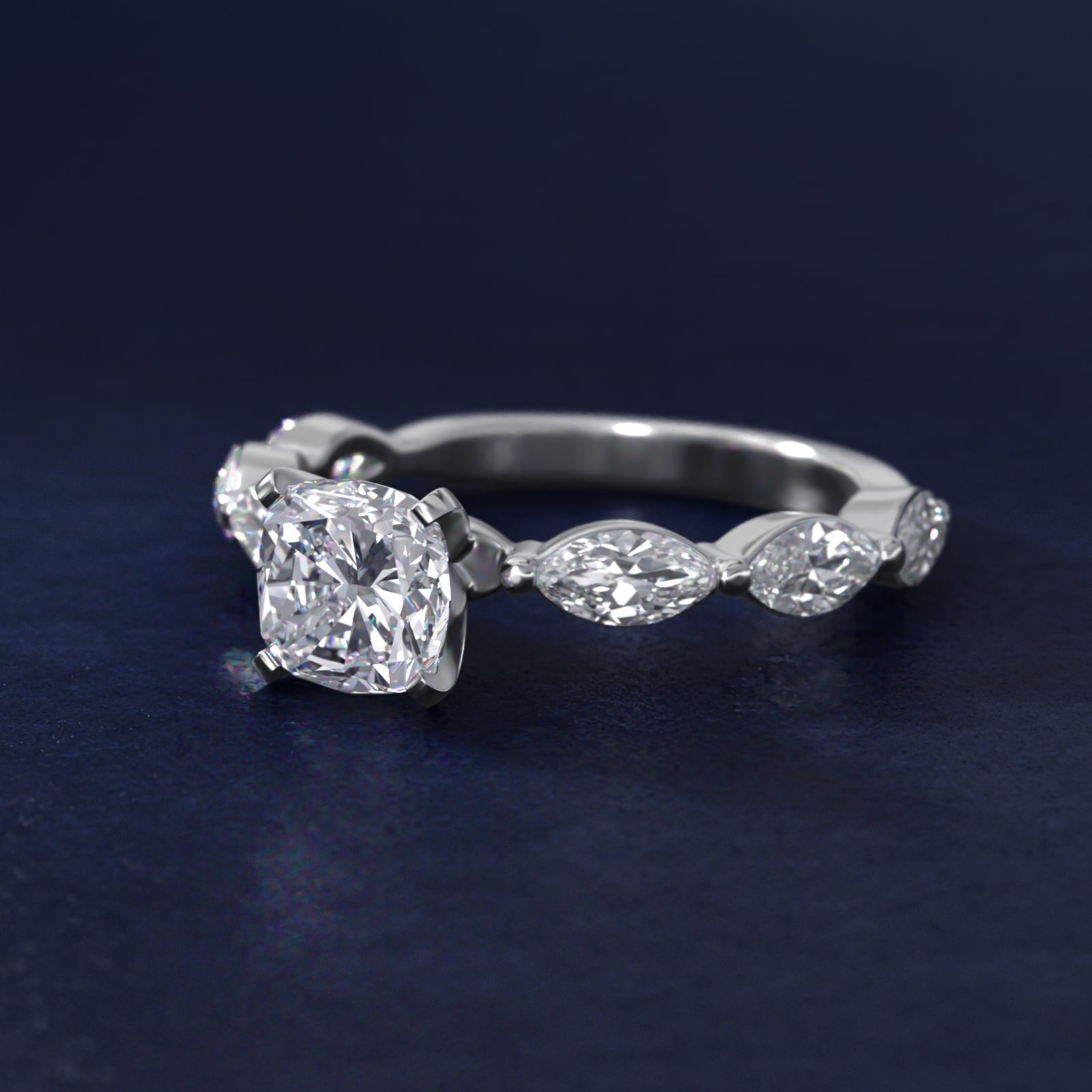 East West Marquise Cut Side Stone Diamond Engagement Ring In Platinum By James Allen - Cushion Center